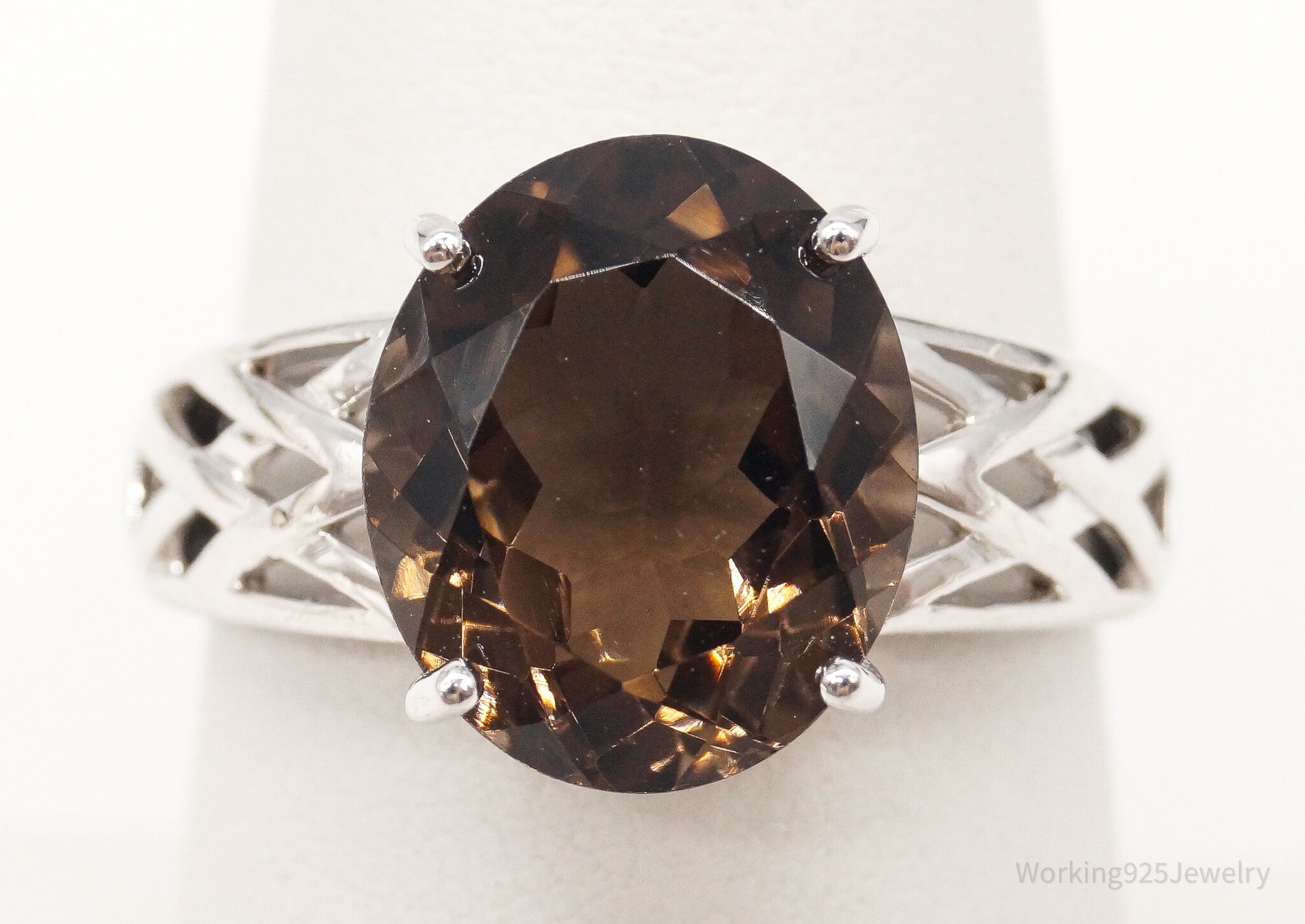 Vintage Large Smoky Topaz Sterling Silver Ring - Size 7