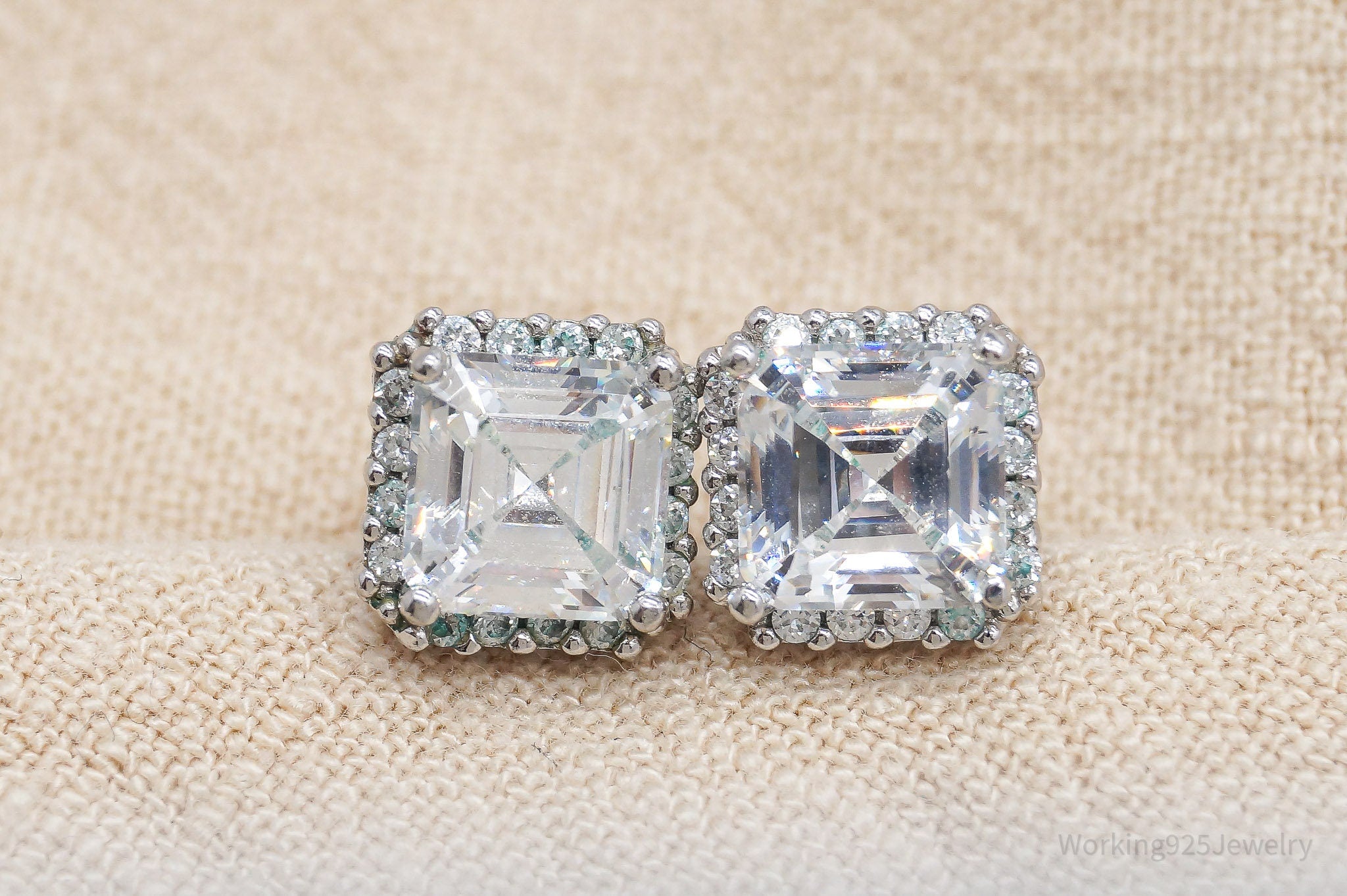 Vintage Large Cubic Zirconia Sterling Silver Earrings