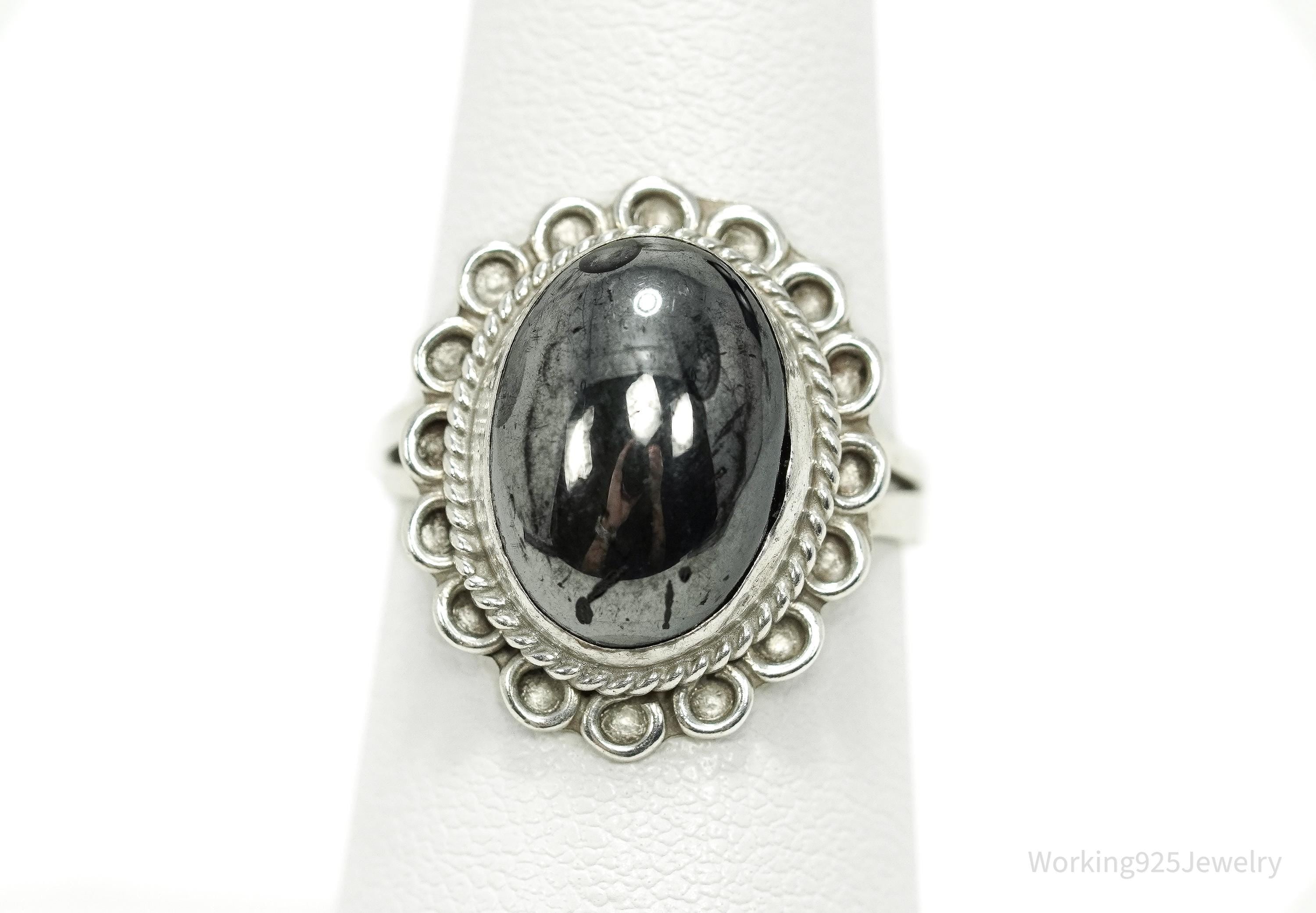 Vintage Mexico Hematite Sterling Silver Ring - Size 6.5
