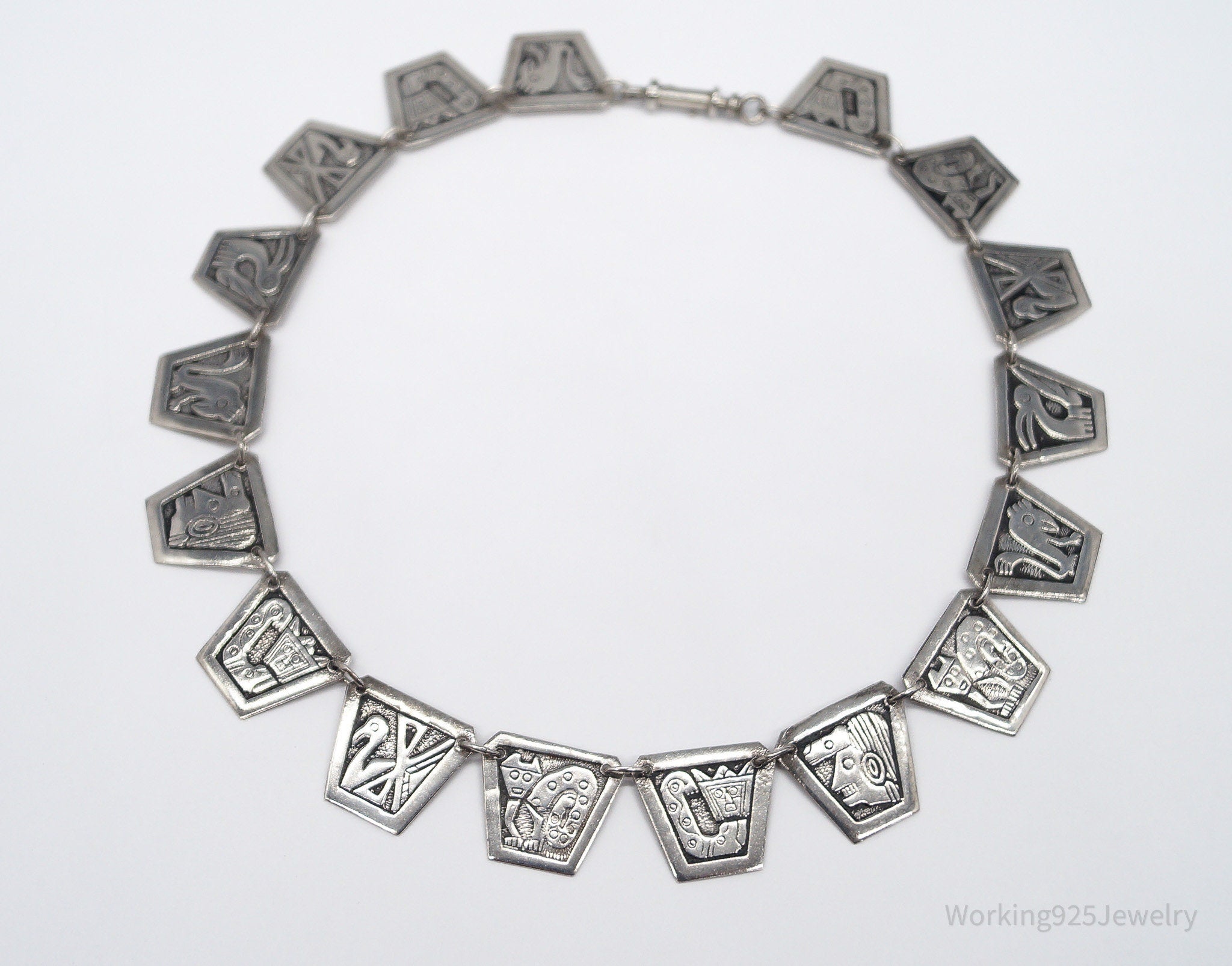 Vintage Peru Sterling Silver Storyteller Necklace 17"