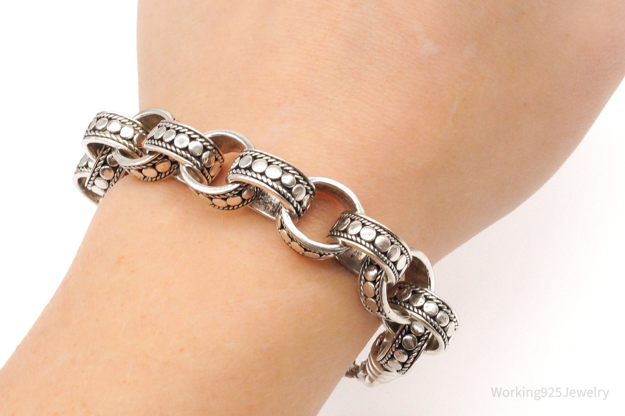Vintage Designer BA Suarti Large Chain Link Sterling Silver Bracelet