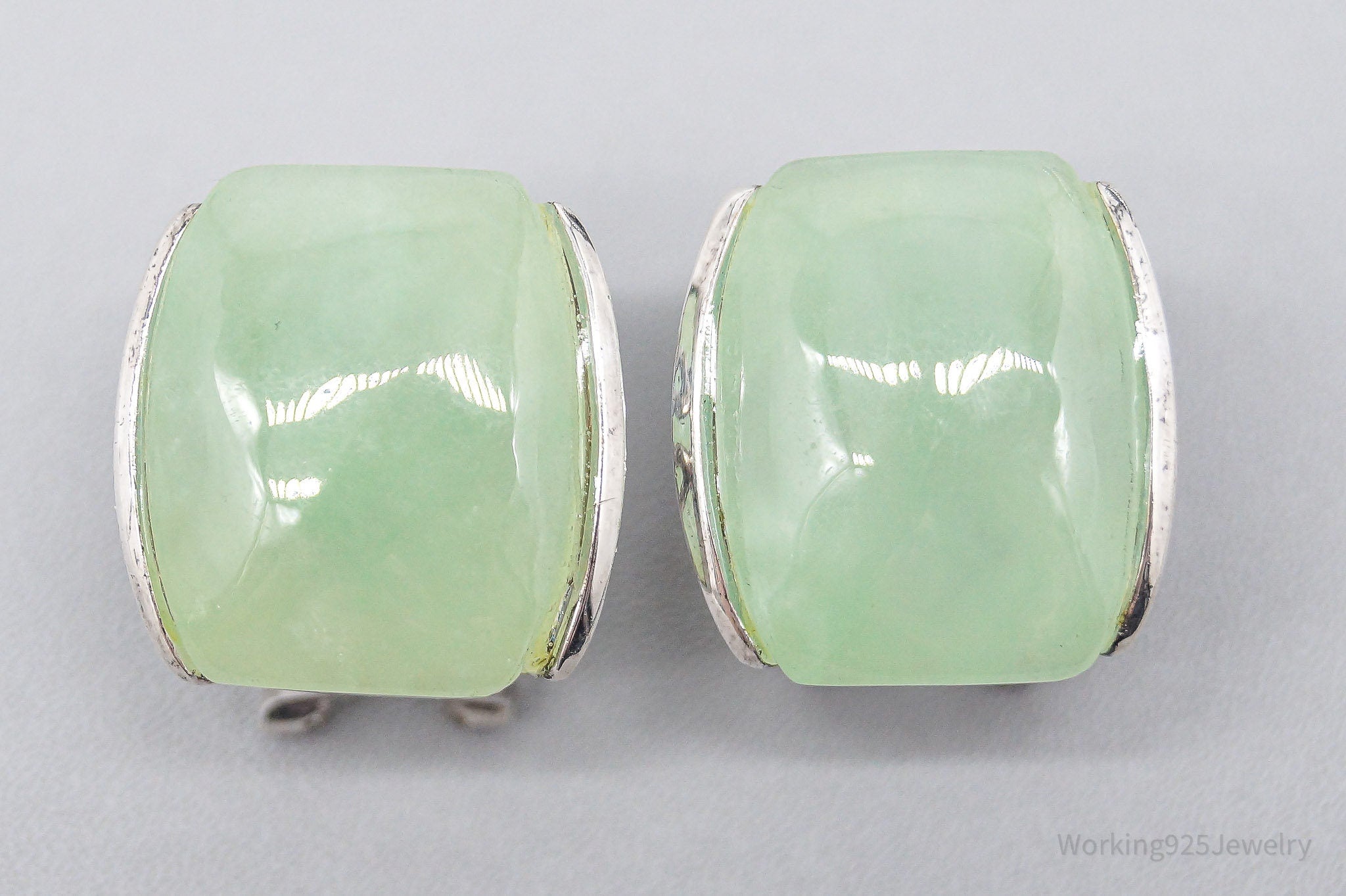 Vintage Jade Sterling Silver Hearts Design Earrings