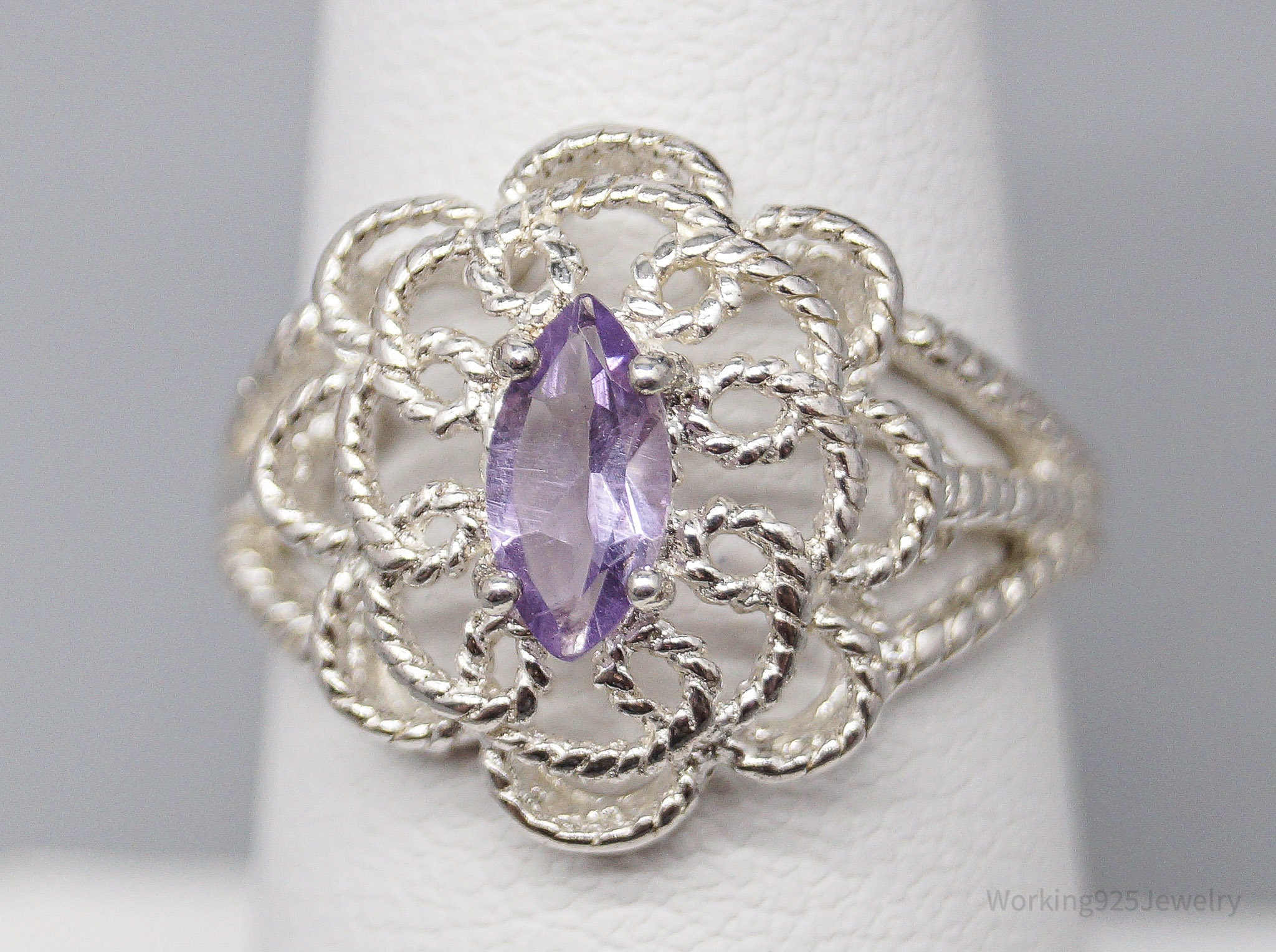 Vintage Amethyst Sterling Silver Ring - Size 7
