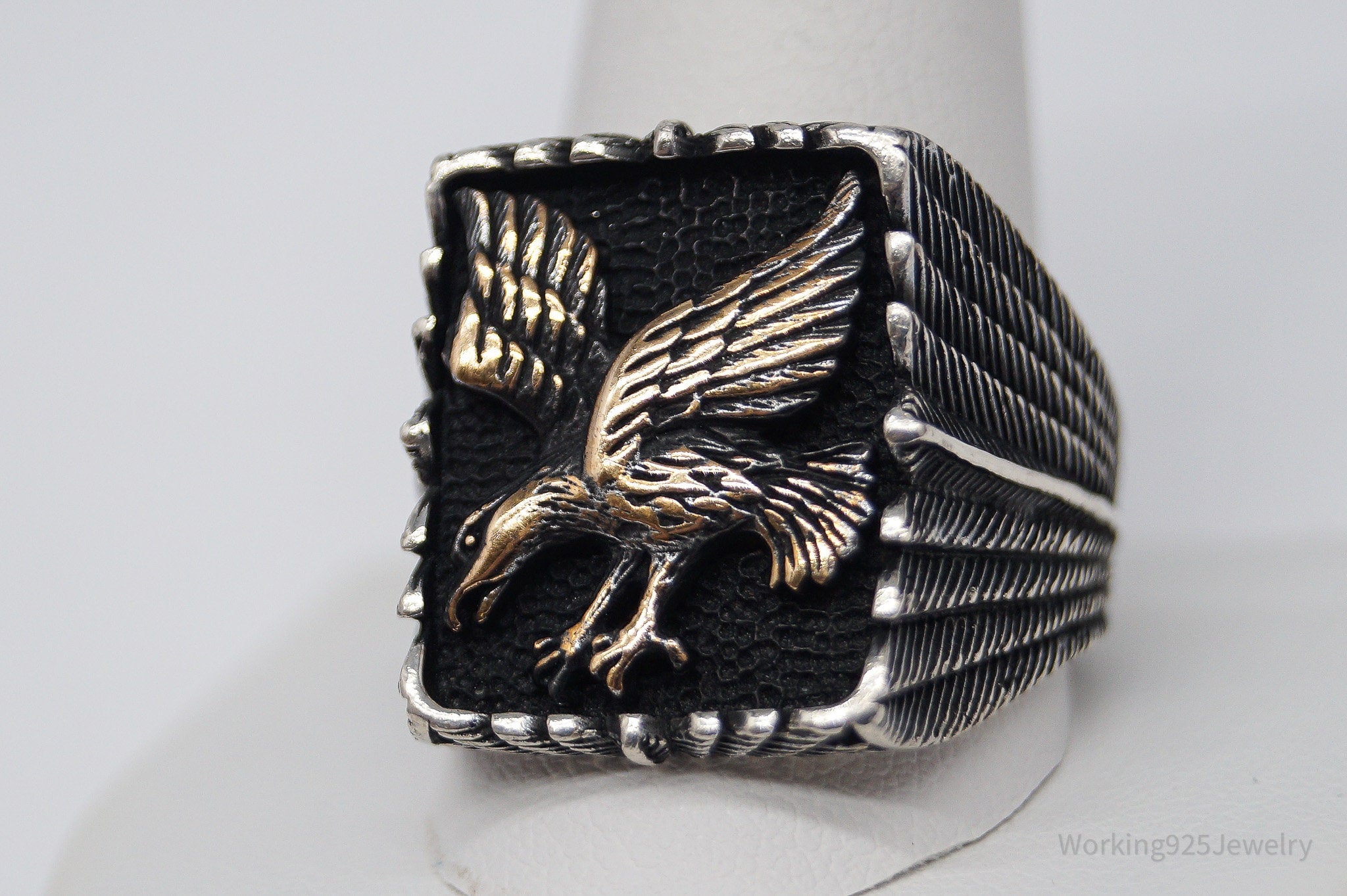 Vintage Eagle Two Tone Sterling Silver Ring - Size 13