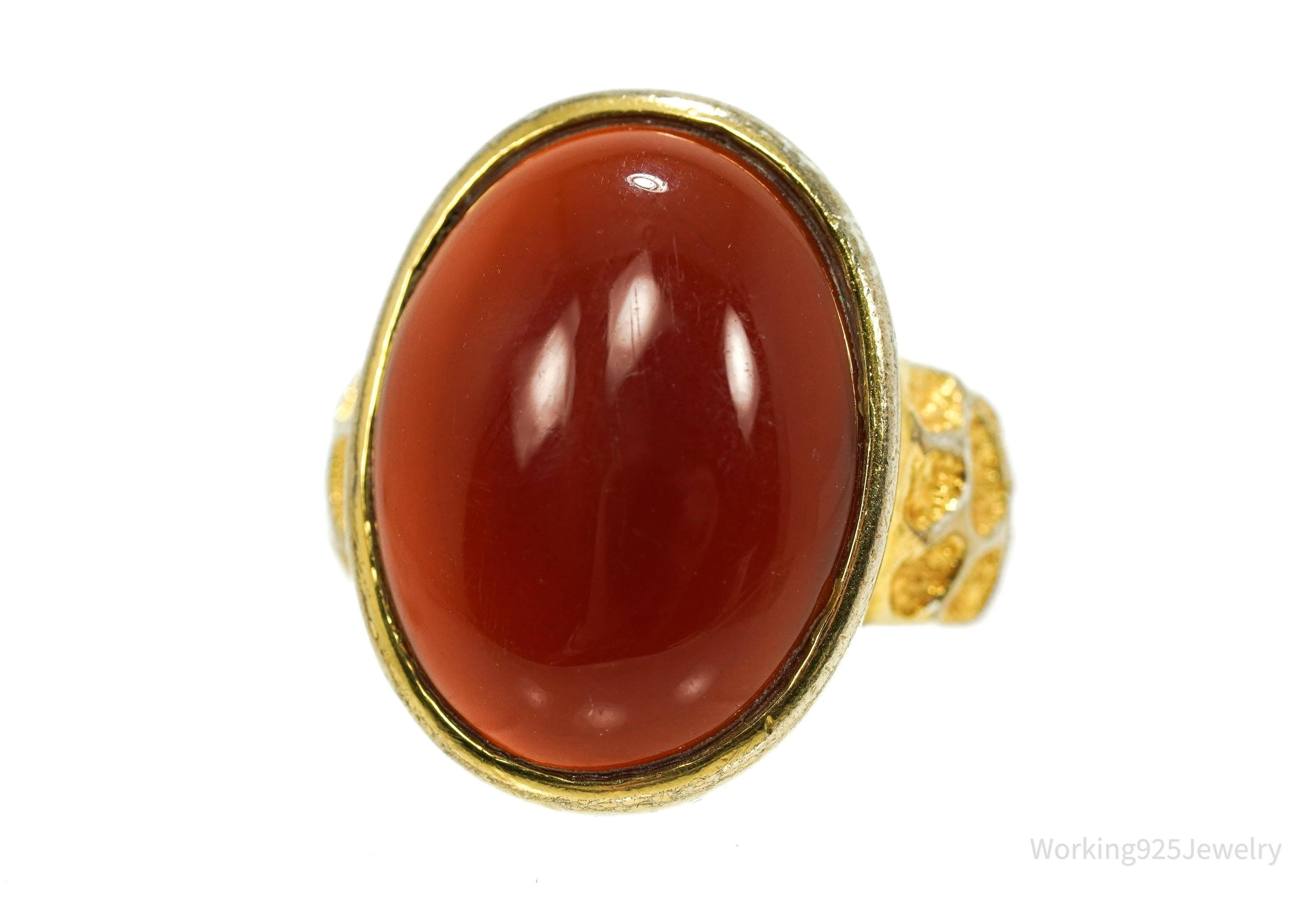 Vintage Designer BADAVICI Carnelian Gold Wash Sterling Silver Ring - Size 6.5