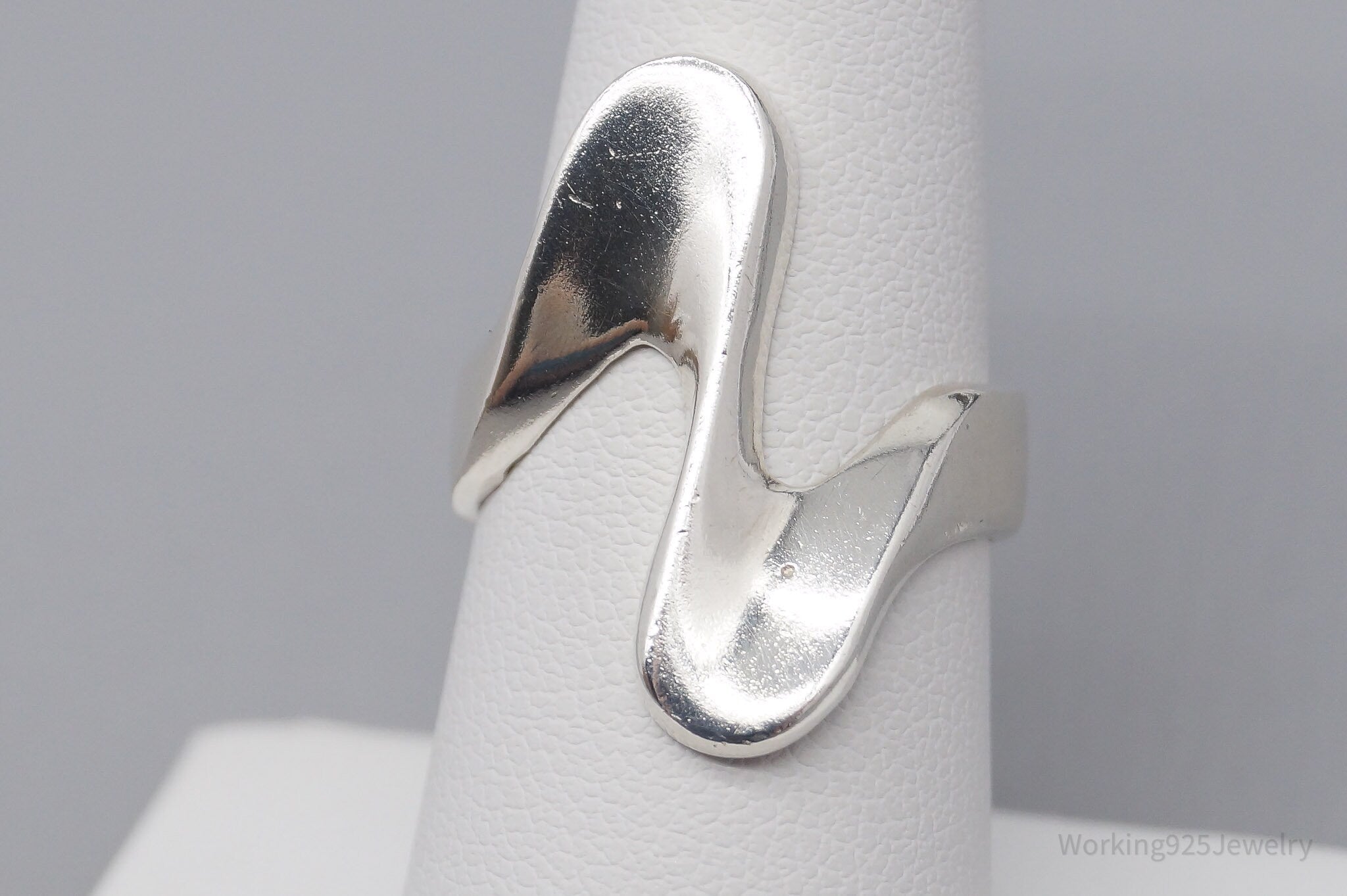 Vintage Mexican Modernist Style Wave Sterling Silver Ring - Size 7.25