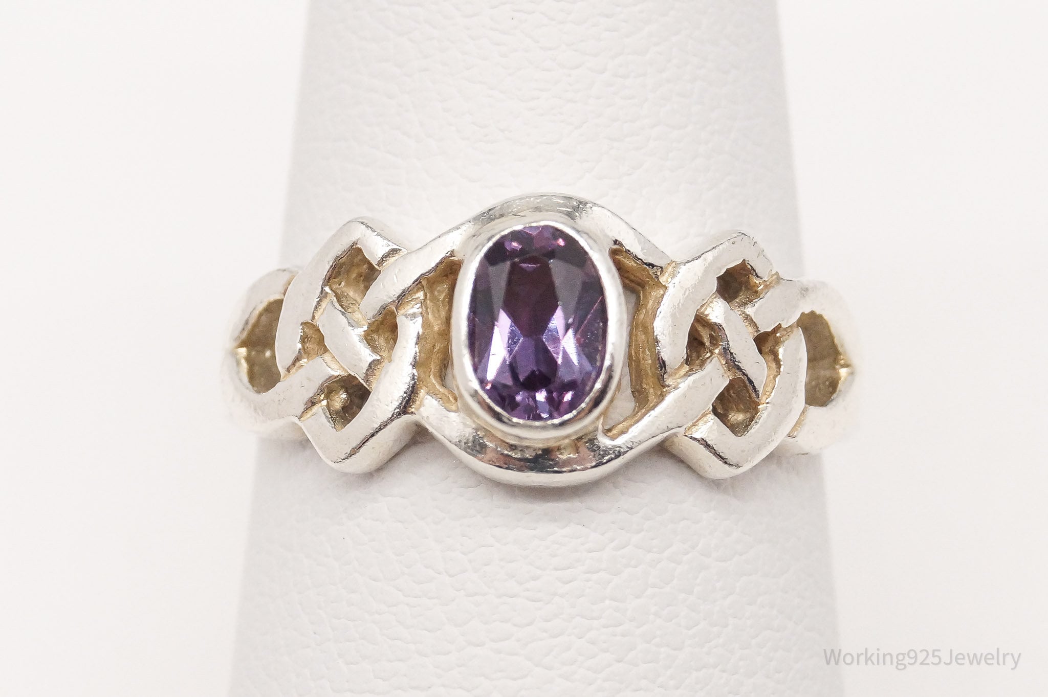 Vintage Synthetic Alexandrite Celtic Knot Sterling Silver Ring - Size 7