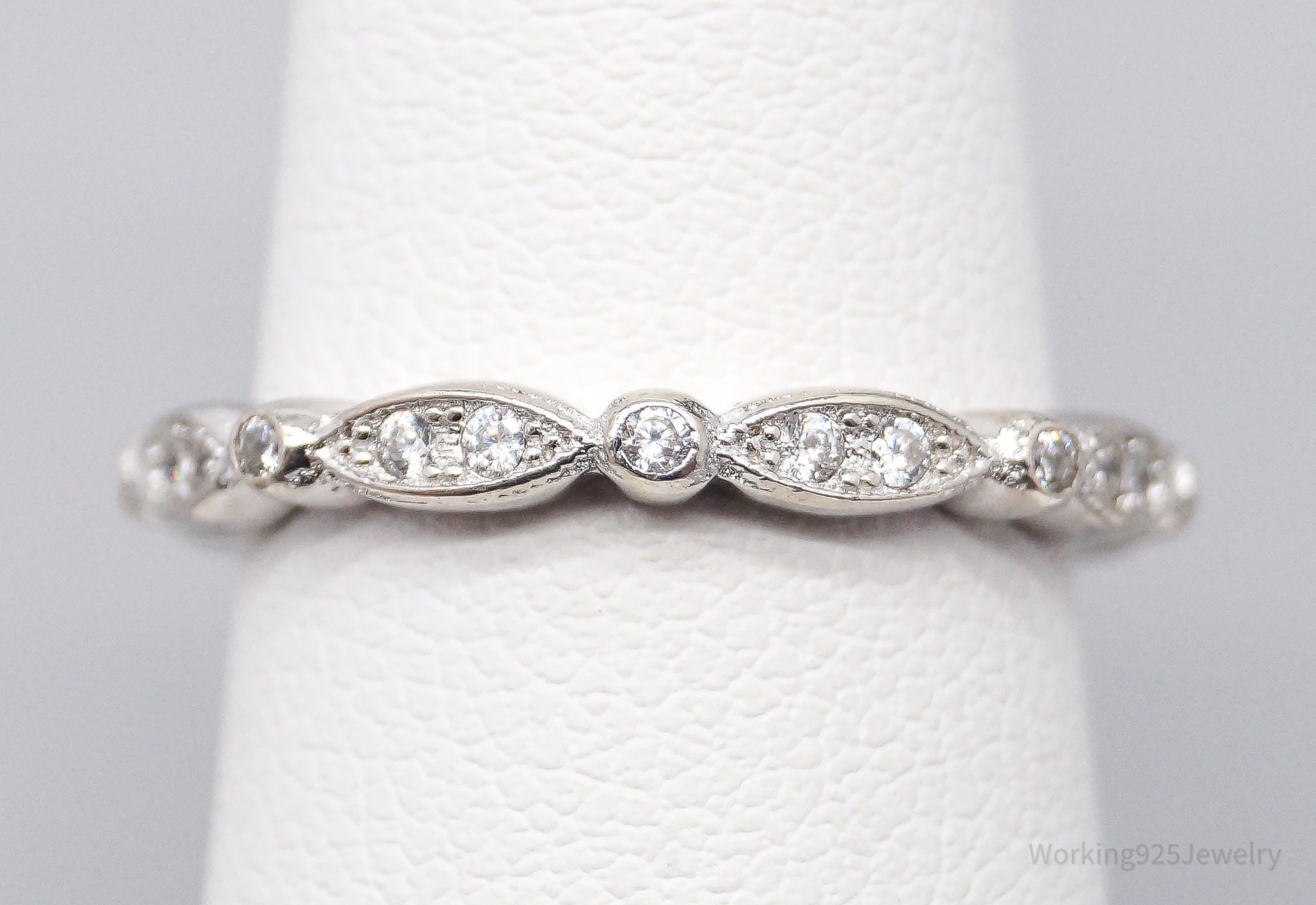 Vintage Cubic Zirconia Sterling Silver Band Ring - Size 4.75