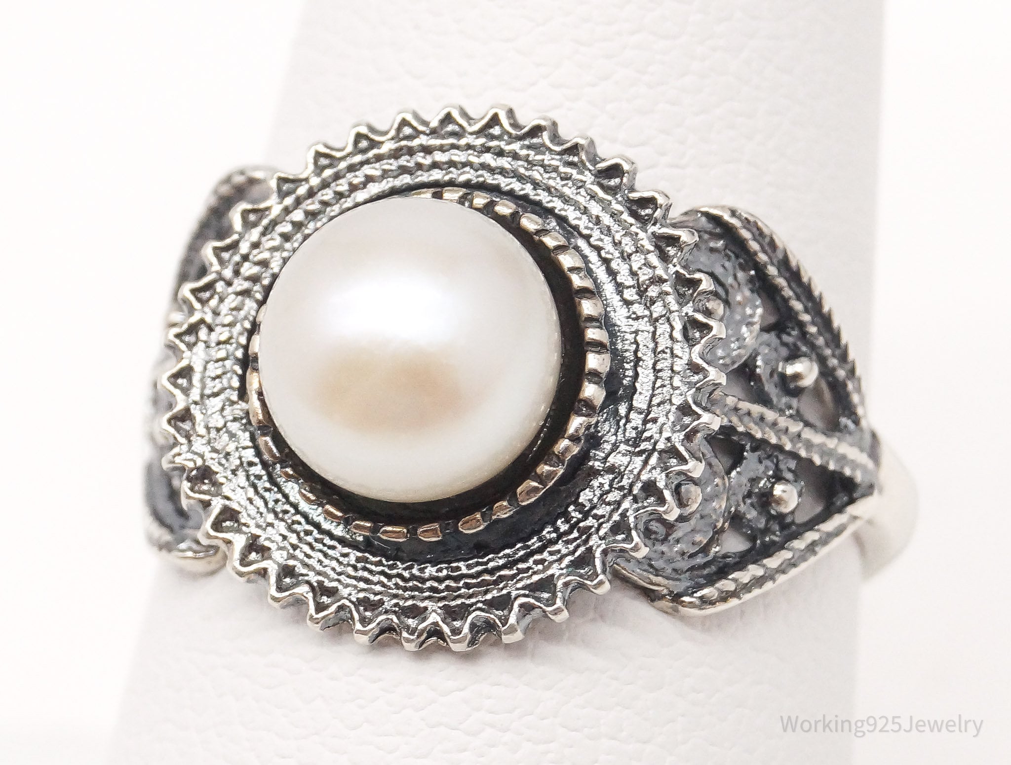 Vintage Michal And Yuval Of Israel Pearl Sterling Silver Ring - Size 8