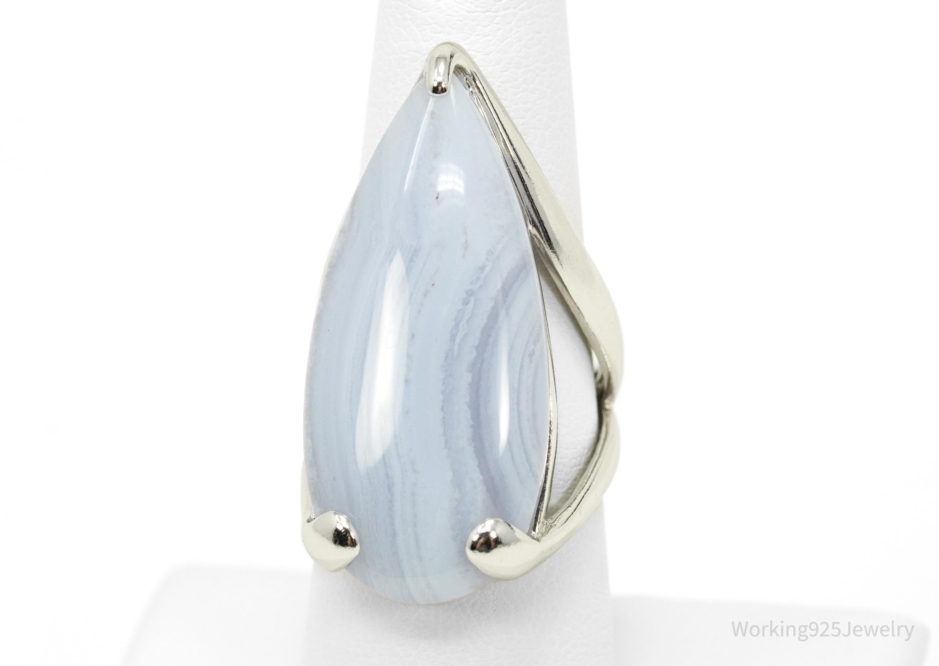 Vintage Heng Ngai Large Blue Lace Agate Sterling Silver Ring - Size 7.25