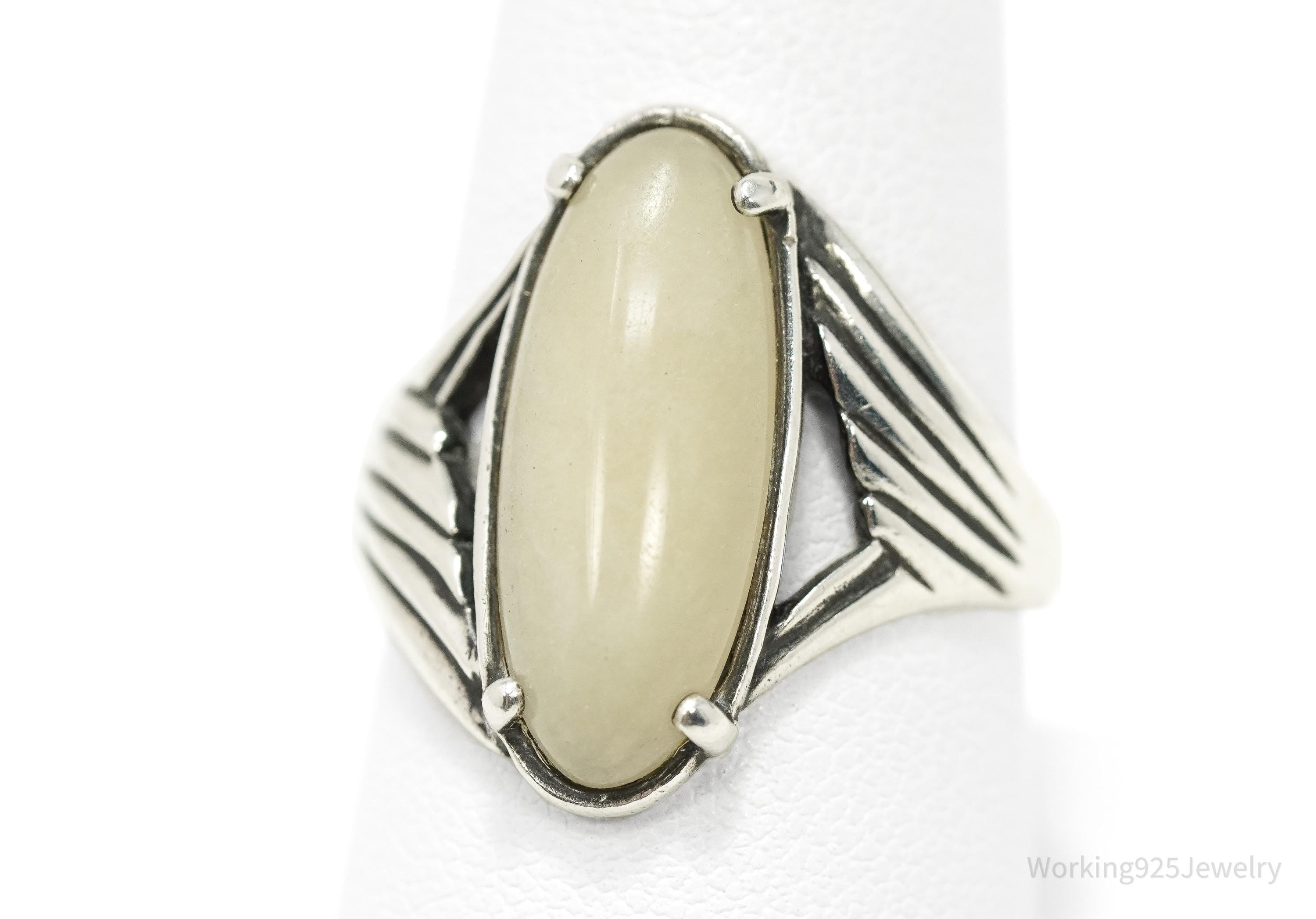 Vintage Designer KABANA White Jade Sterling Silver Ring - Size 9