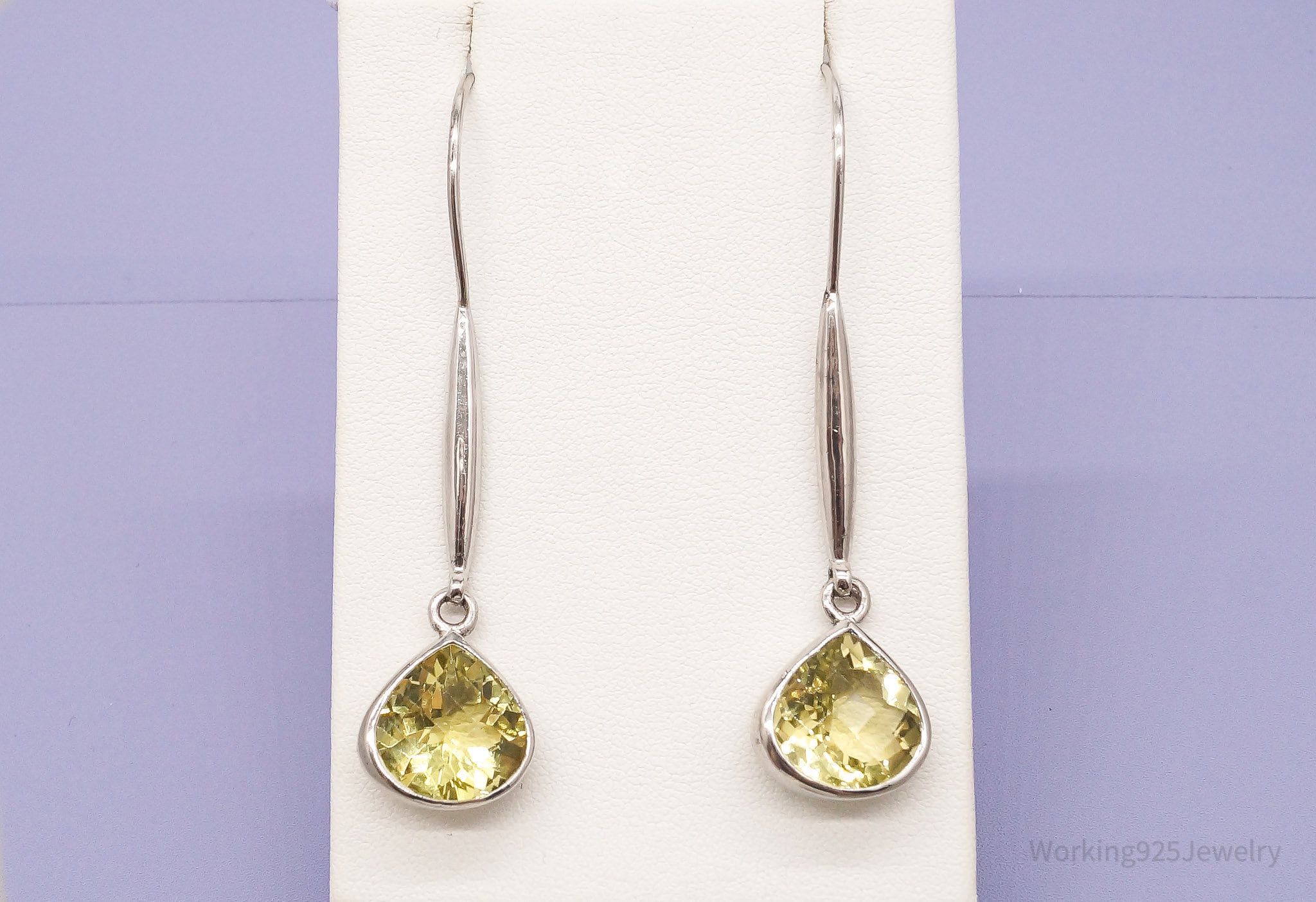 Vintage Large Citrine Drop Sterling Silver Earrings