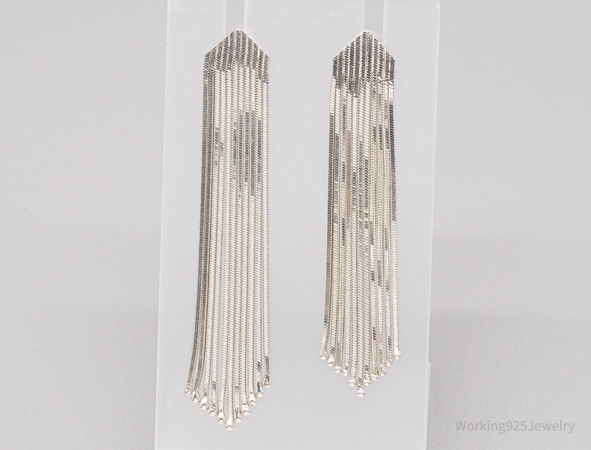 Vintage Long Chain Tassel Sterling Silver Earrings