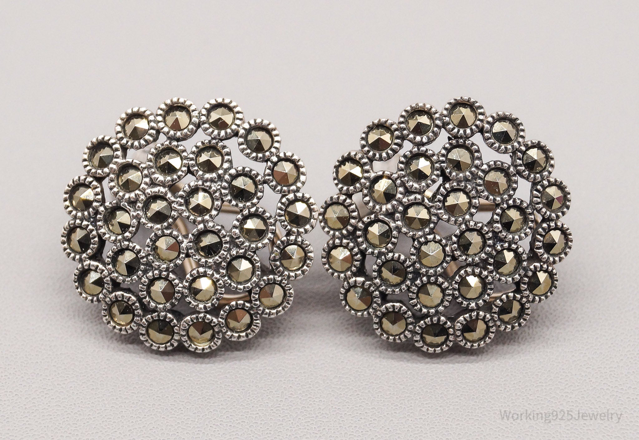 Vintage Judith Jack Marcasite Sterling Silver Clip On Earrings