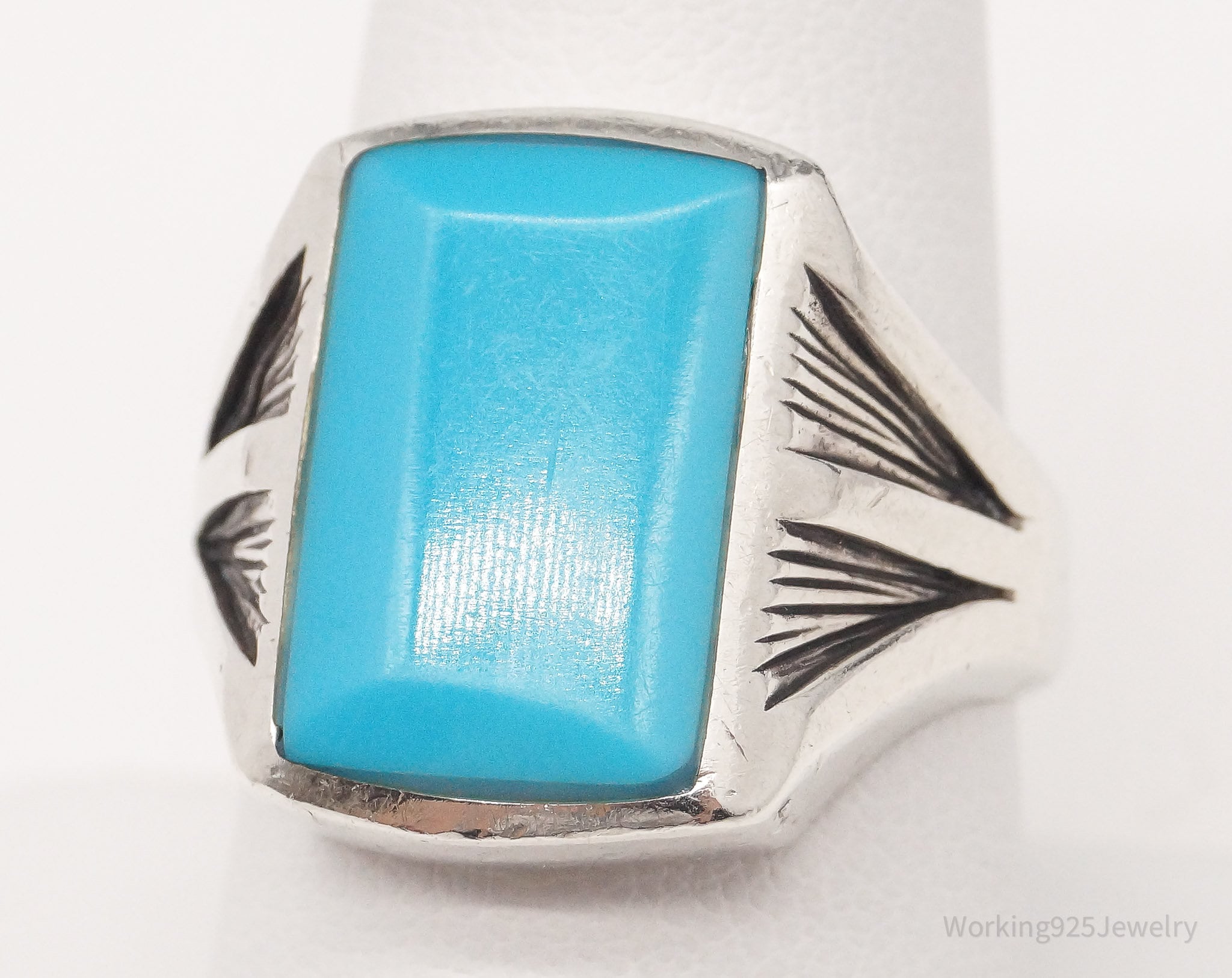 Vintage Native American Blue Turquoise Sterling Silver Ring - Size 8.5