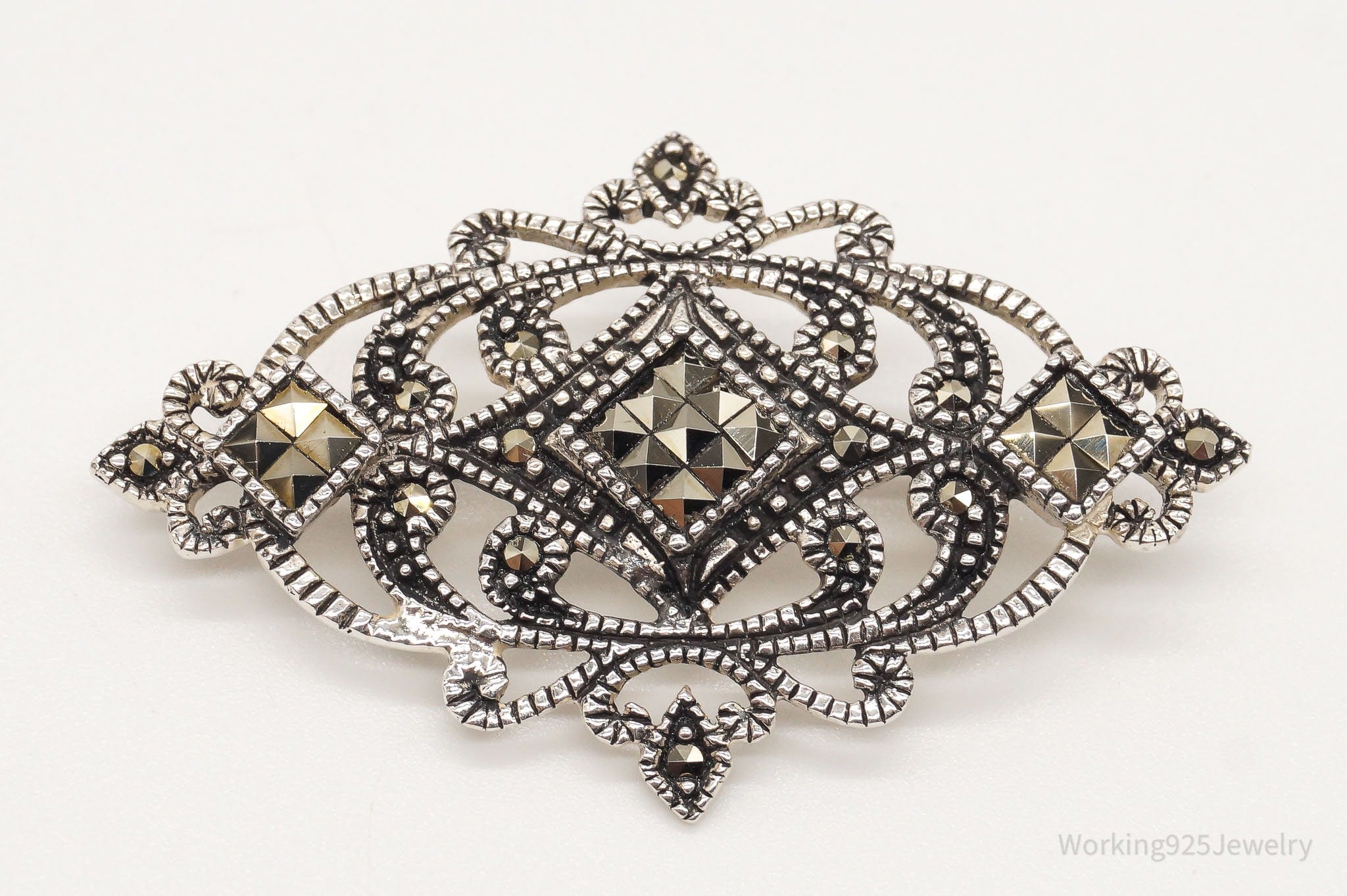 Vintage Marcasite Art Deco Sterling Silver Brooch Pin