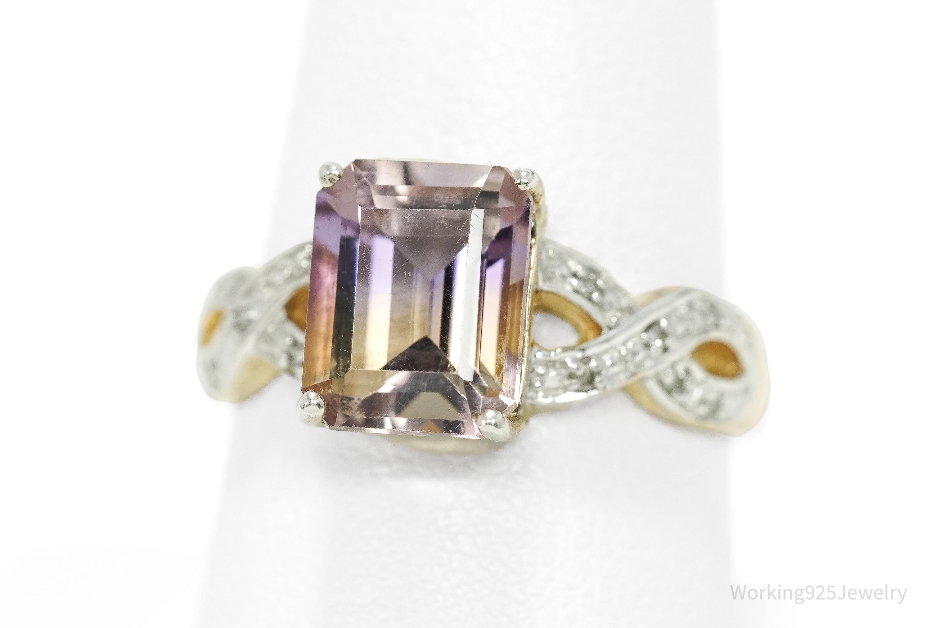 Bradford Exchange Ametrine & Diamond Gold Vermeil Sterling Silver Ring Size 8.5