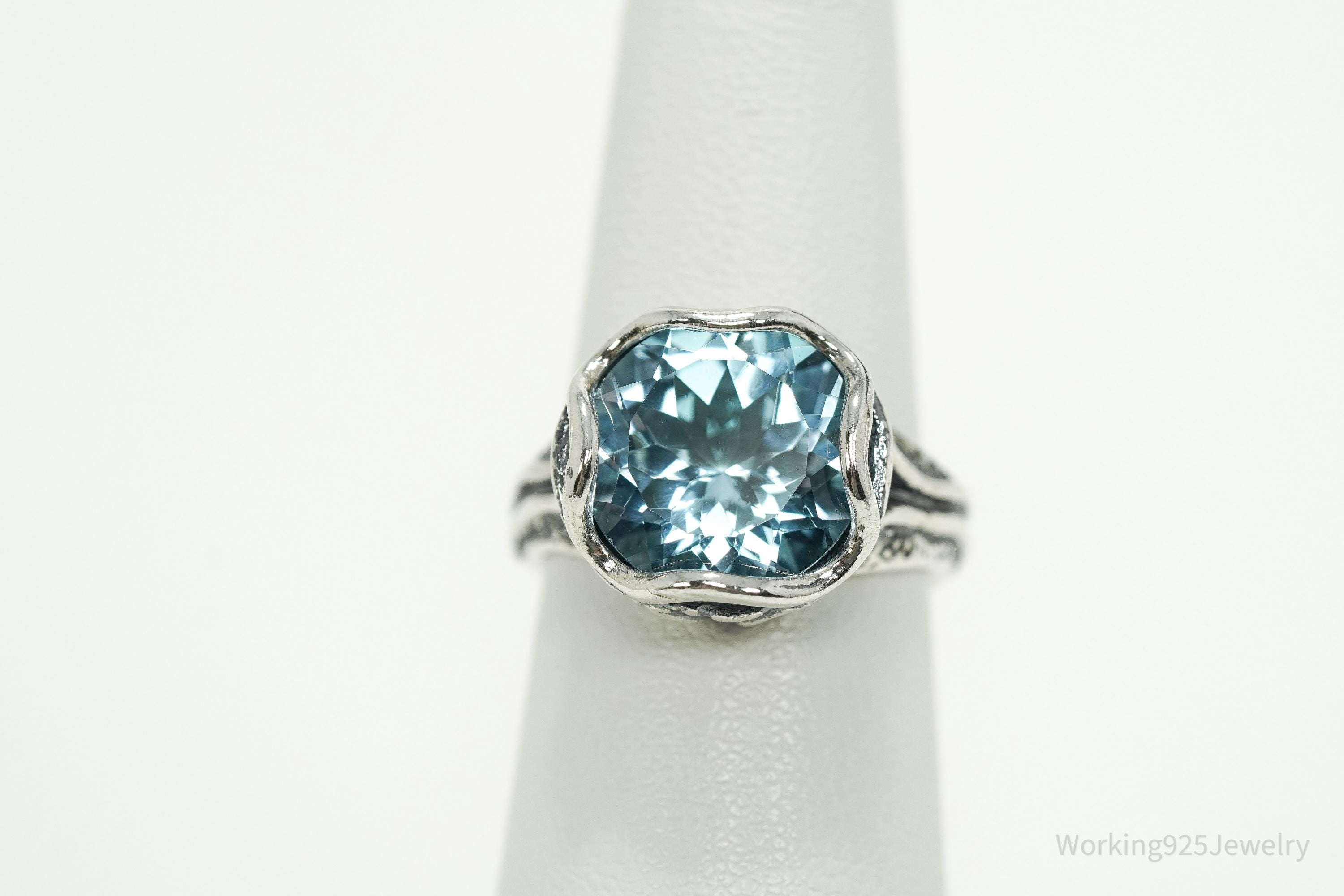 Vintage Israel Designer Paz PZ Blue Topaz Sterling Silver Ring - Size 6