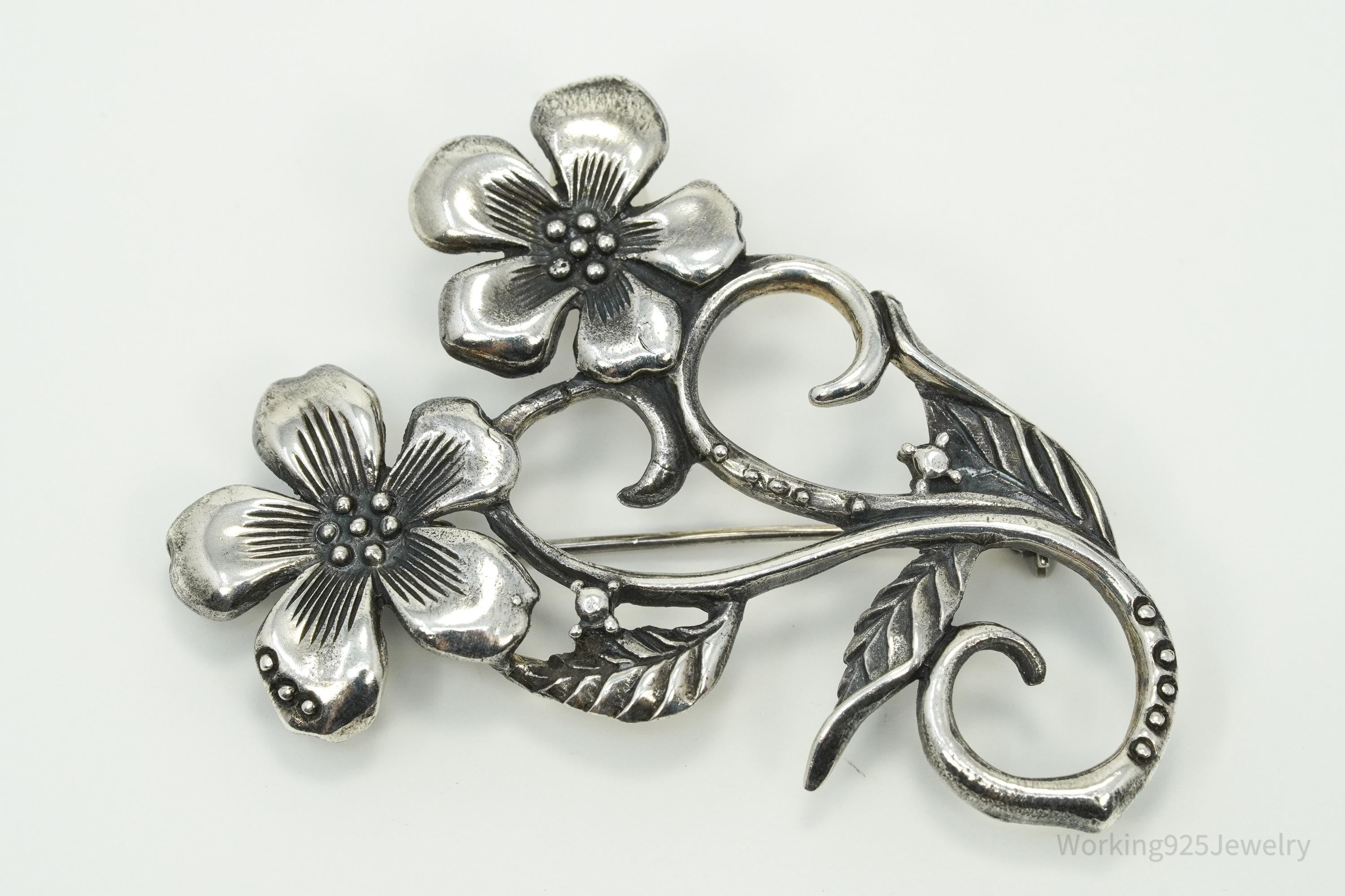 Vintage Floral Sterling Silver Brooch Pin