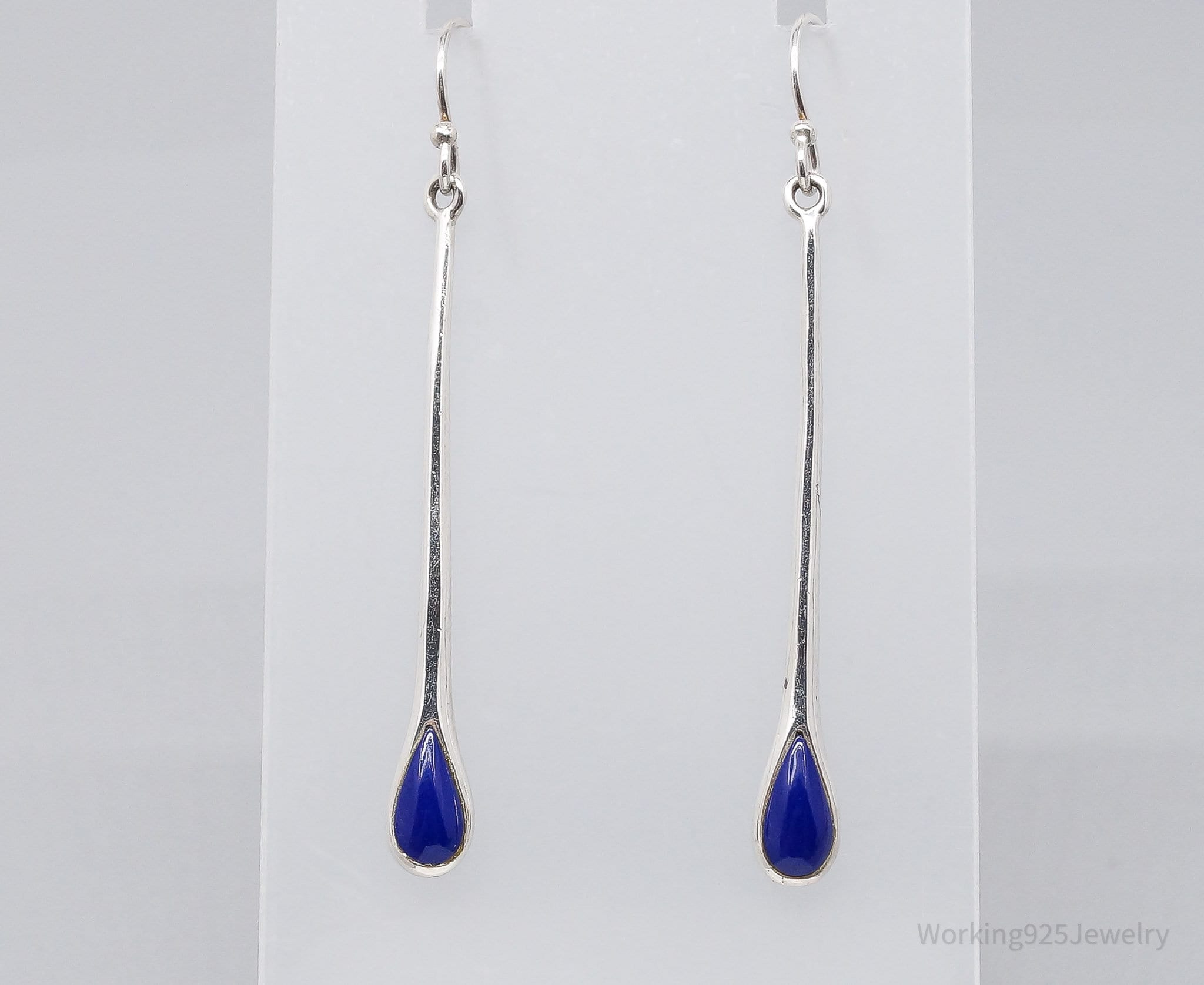 Vintage Lapis Lazuli Modernist Style Sterling Silver Earrings