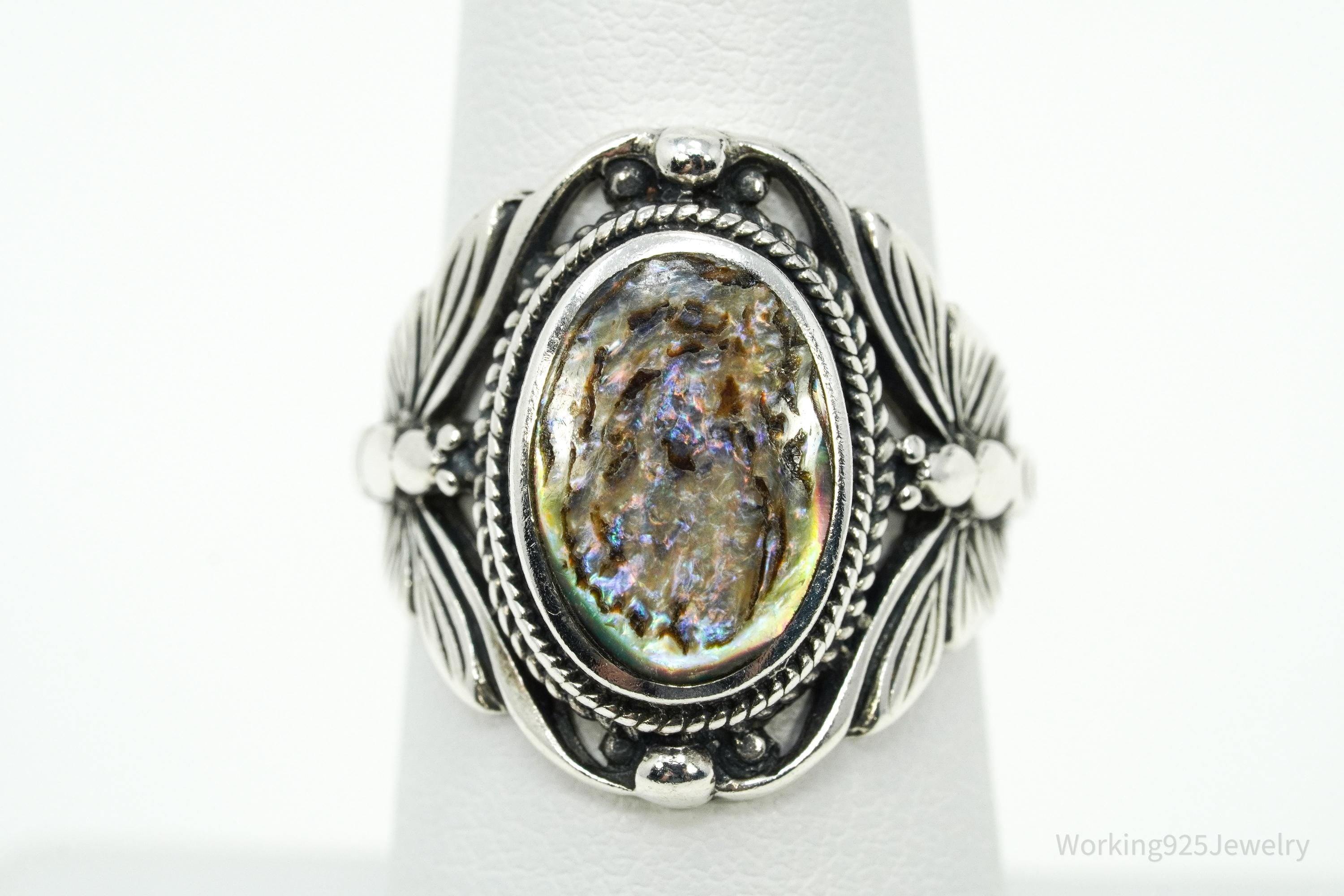Vintage Paua Abalone Shell Sterling Silver Ring - Size 6.75