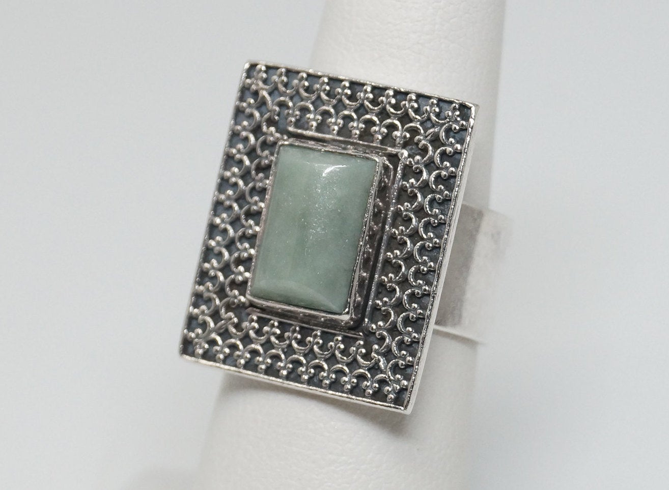 Vintage Southwest Green Jade 950 Silver Ring - Size 5.5