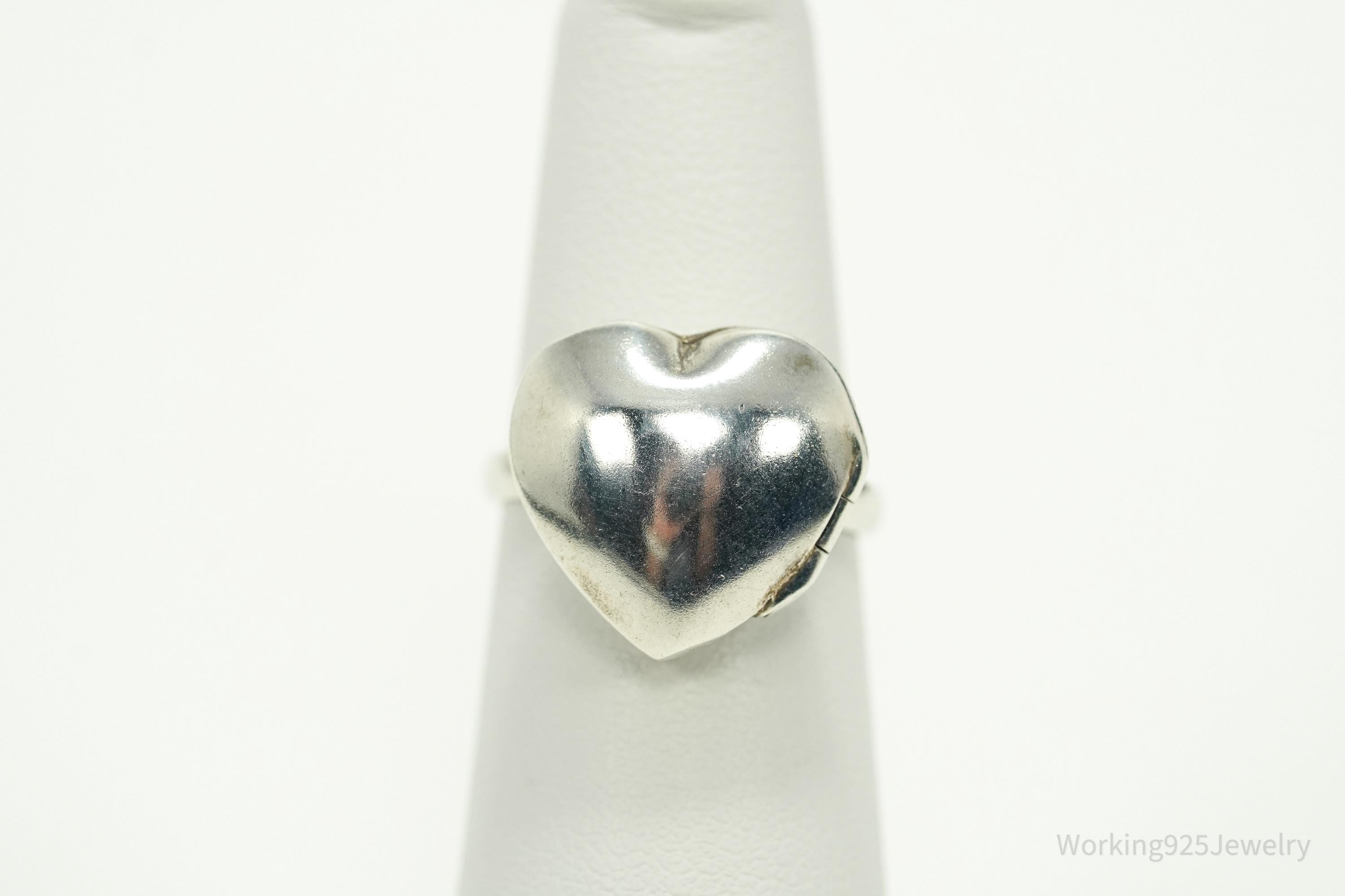 Vintage Heart Locket Sterling Silver Ring - Size 5.5