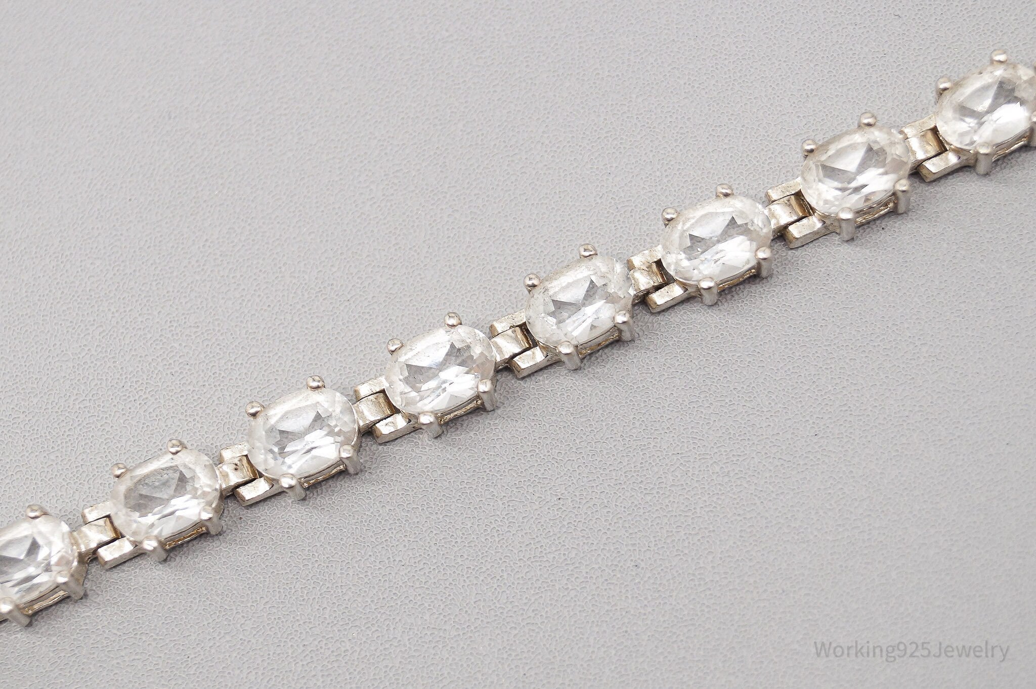 Vintage Large White Topaz Sterling Silver Bracelet - 7 7/8"