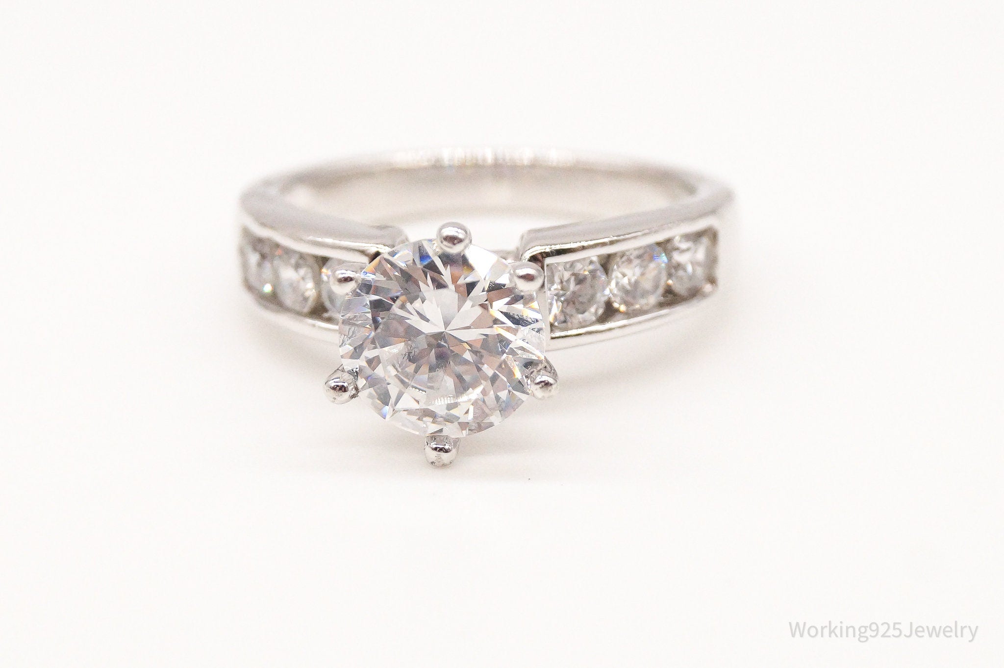 Vintage Large Cubic Zirconia Sterling Silver Statement Ring - Size 7