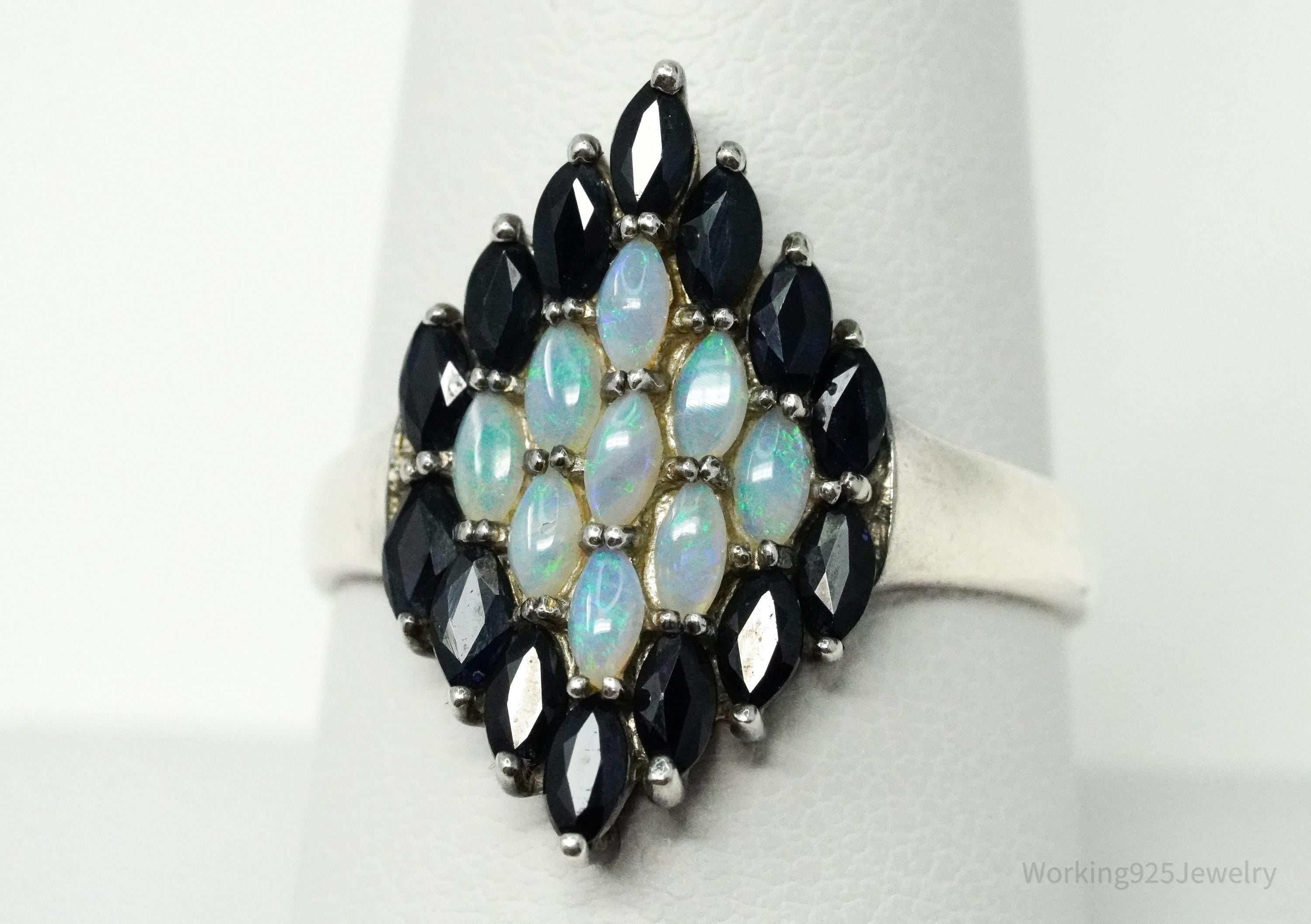 Vintage CNA Opal & Blue Sapphire Sterling Silver Ring - Size 9