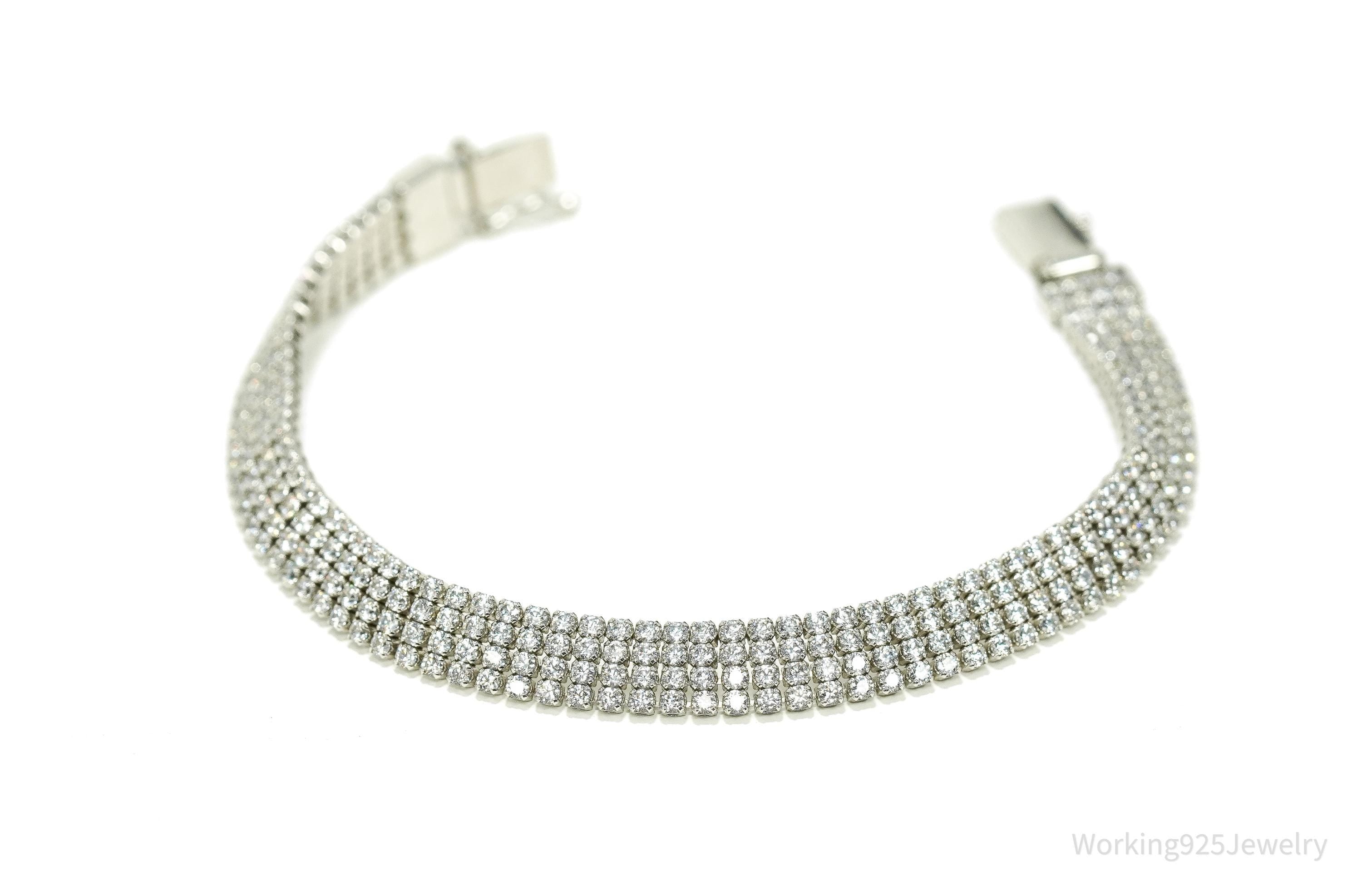 Vintage Cubic Zirconia Sterling Silver Mesh Style Bracelet - 7 1/8"