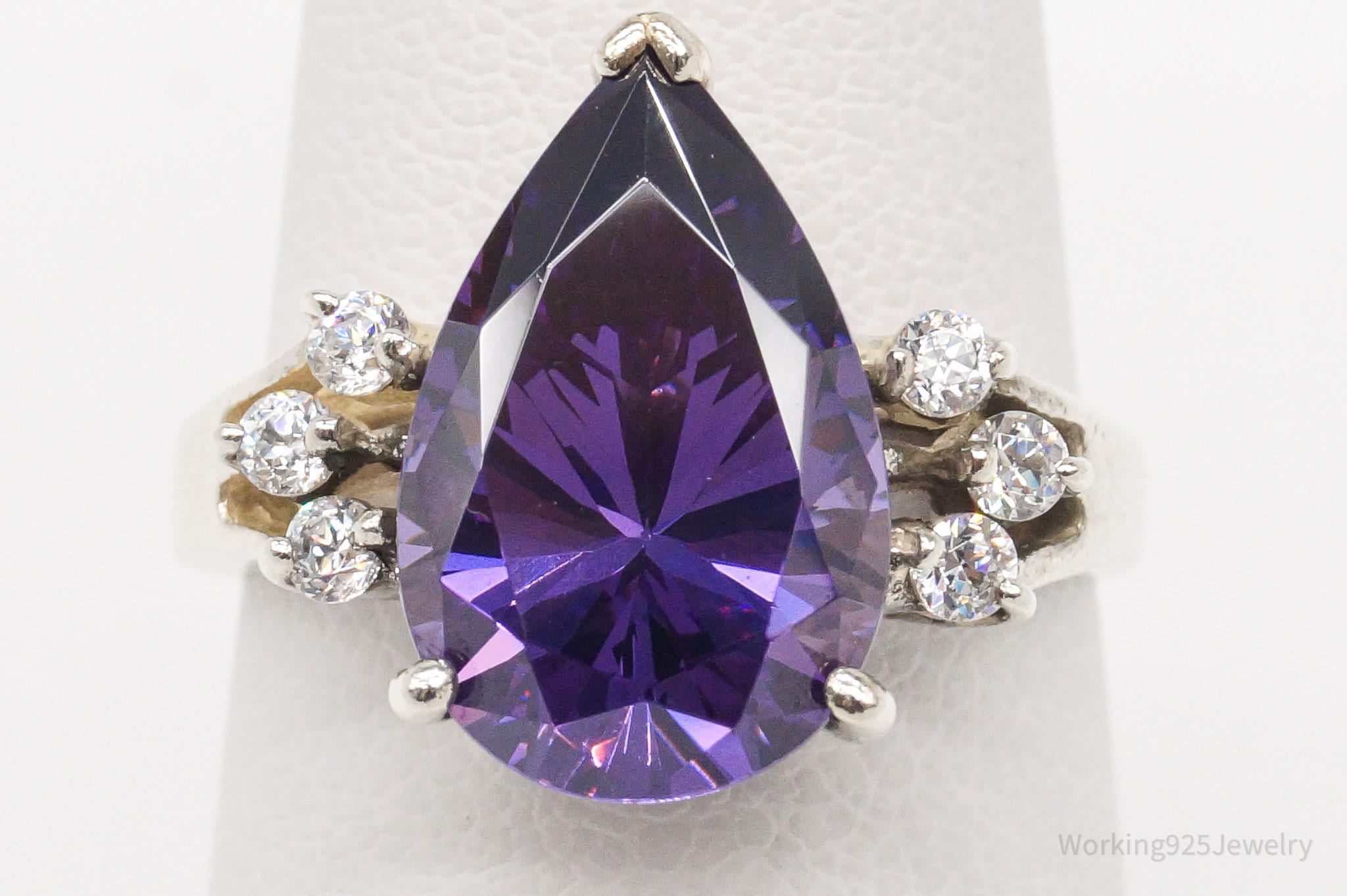 Vintage Purple & White Diamonique Sterling Silver Ring Size 6