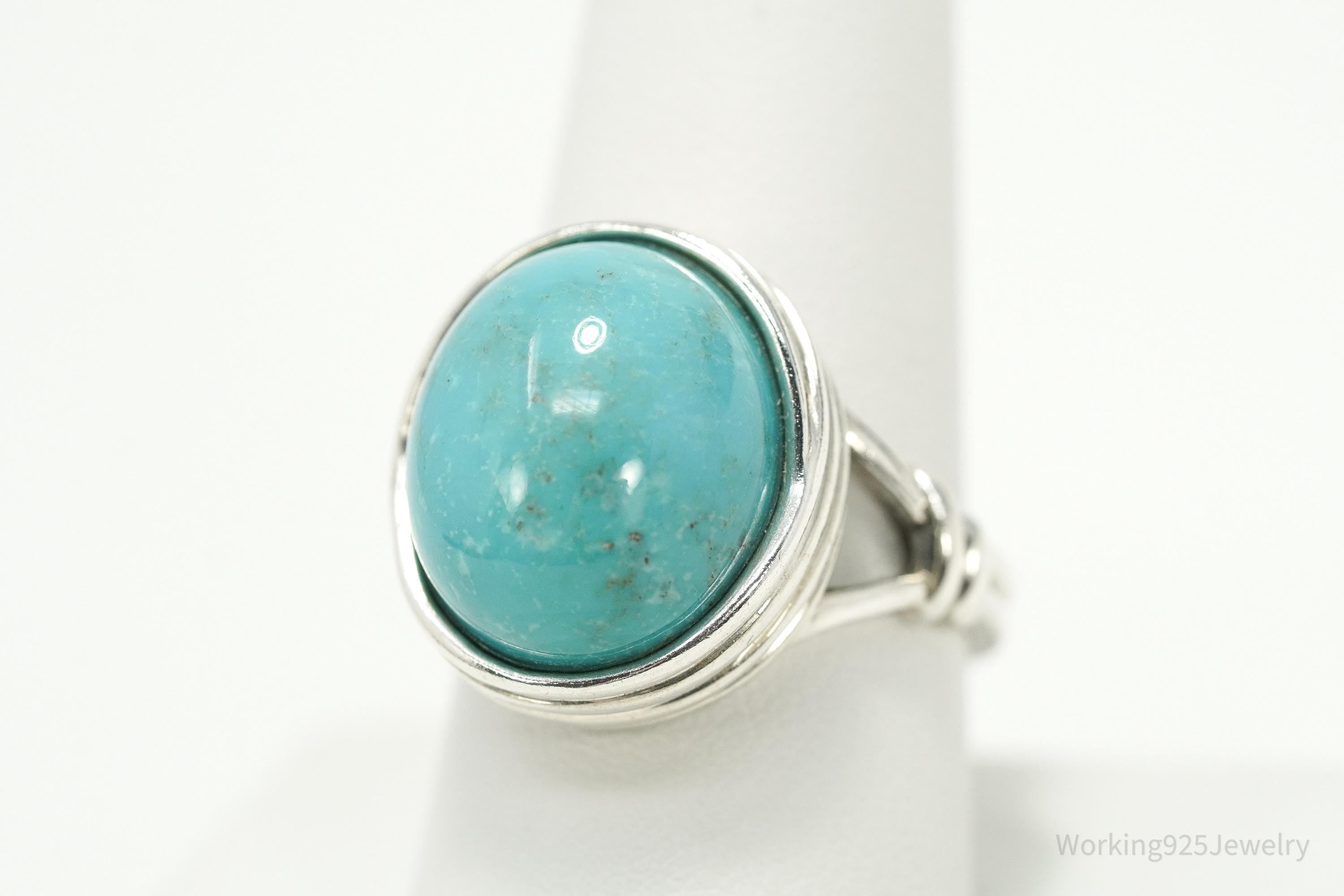 Vintage Turquoise Split Shank Sterling Silver Ring Size 9