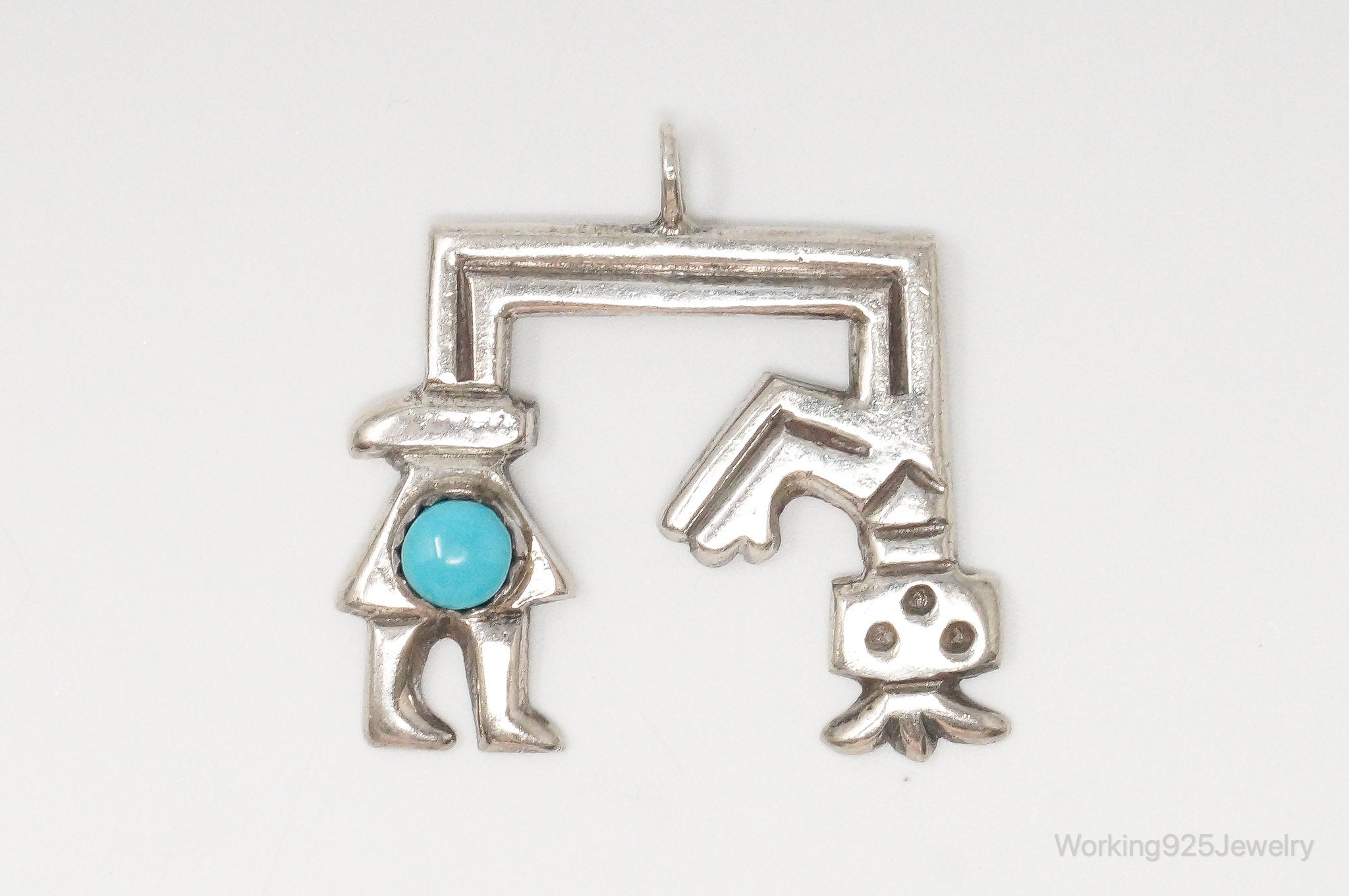 Vintage Native American Kachina Turquoise Sterling Silver Pendant
