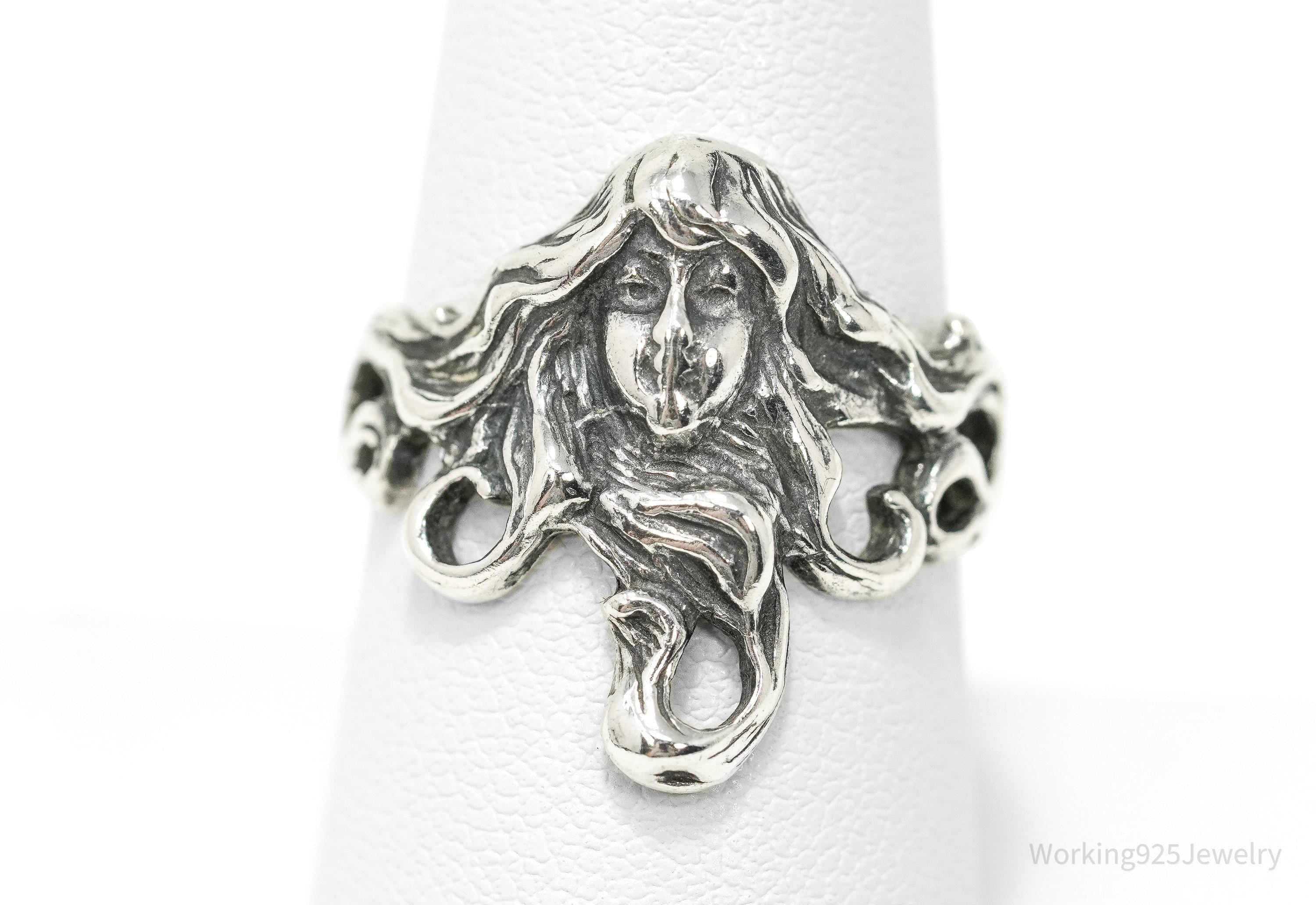 ATQ VTG Art Nouveau Woman Sterling Silver Ring - Size 8.25