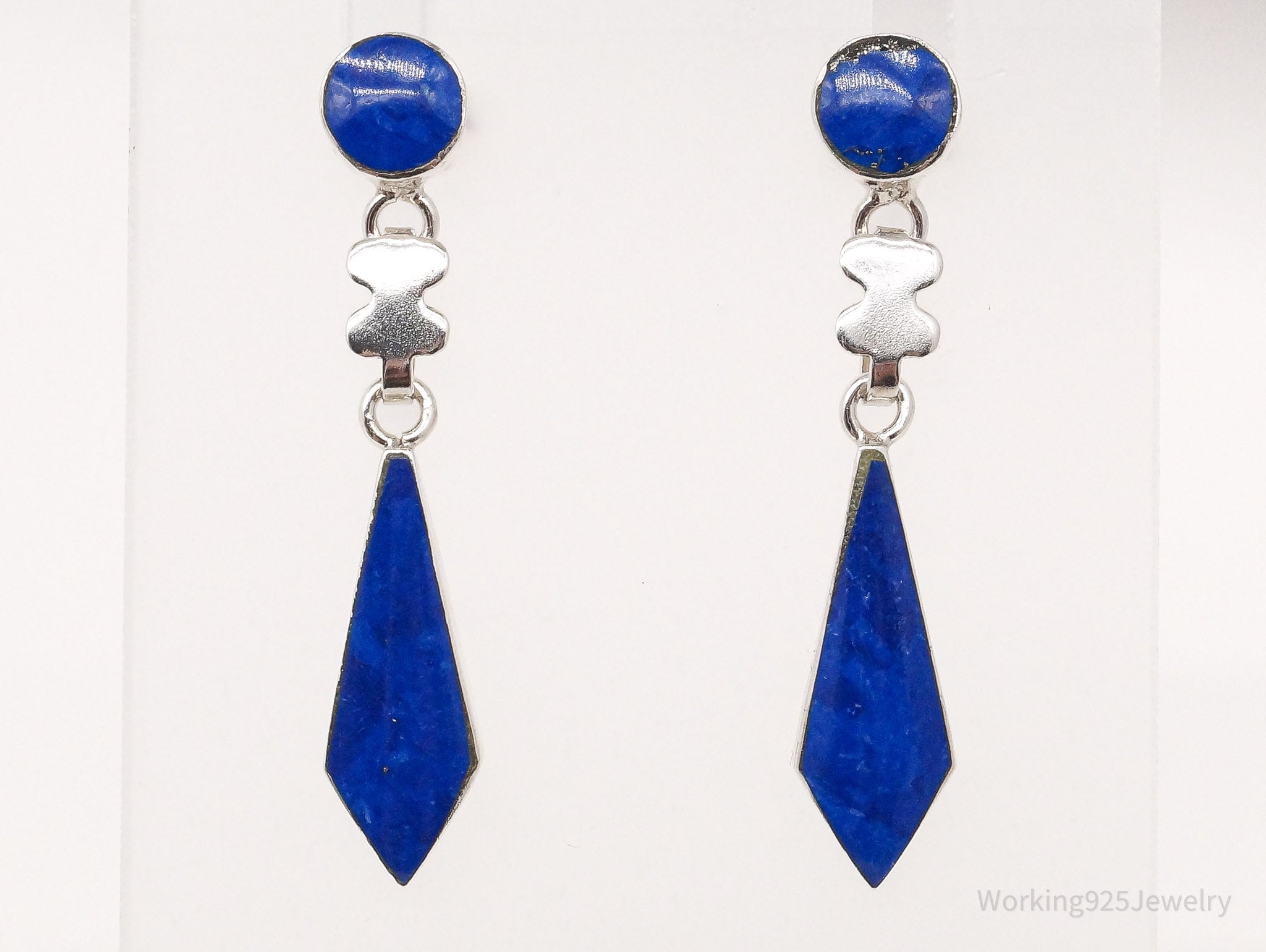 Vintage Lapis Lazuli Sterling Silver Drop Earrings