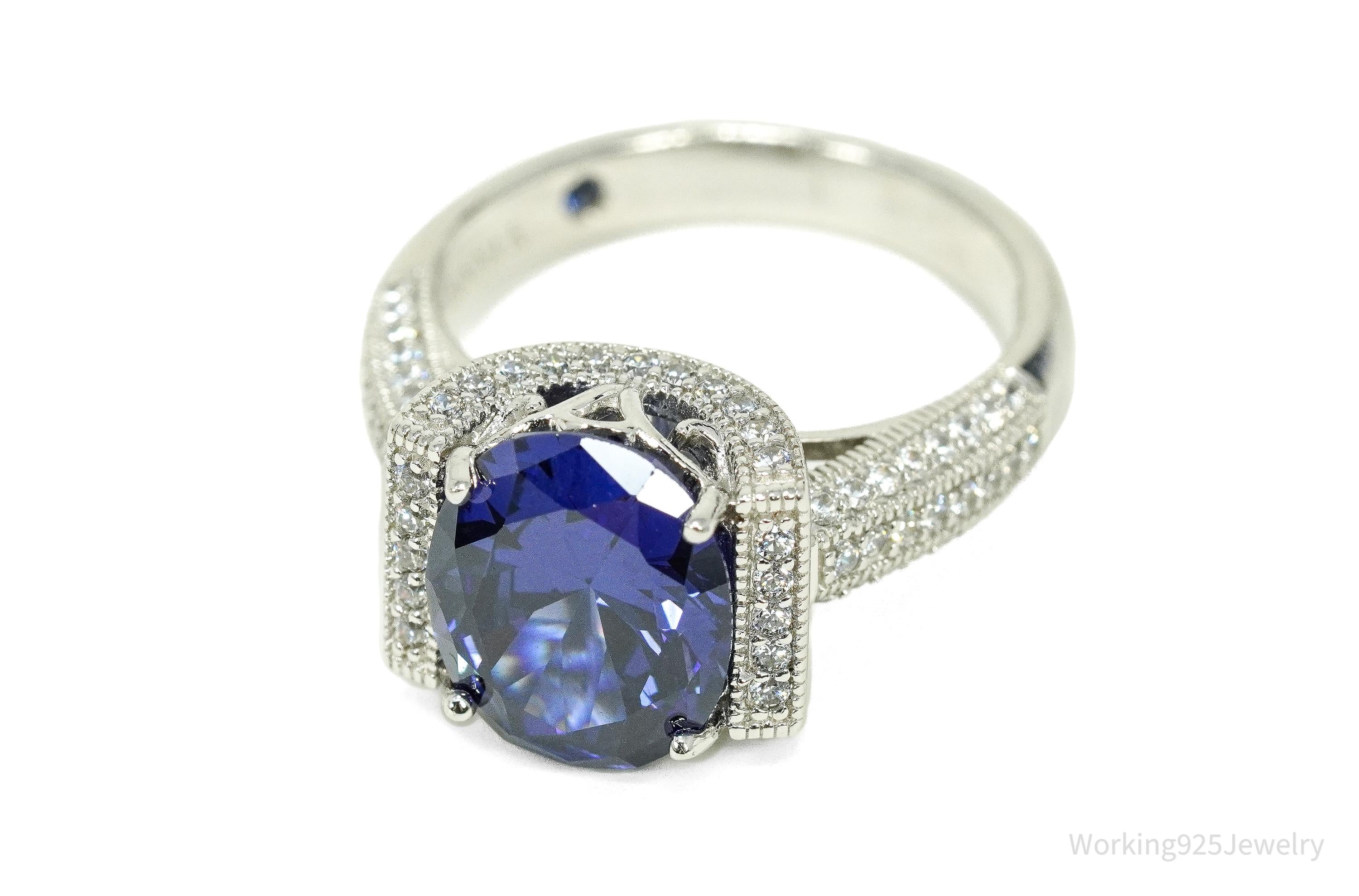 Vanna K Tanzanite Blue And White Cubic Zirconia Platineve Sterling Silver Ring - Size 8