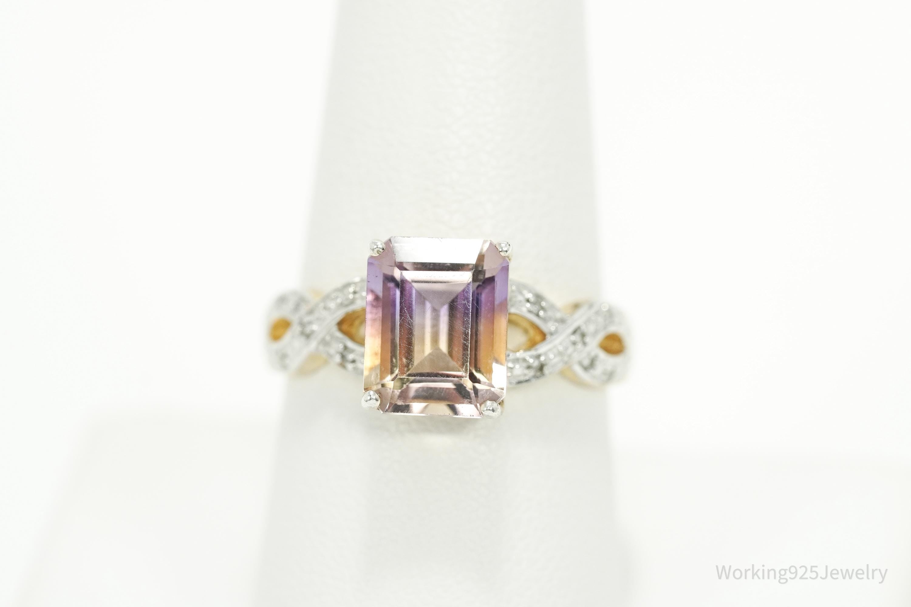 Bradford Exchange Ametrine & Diamond Gold Vermeil Sterling Silver Ring Size 8.5