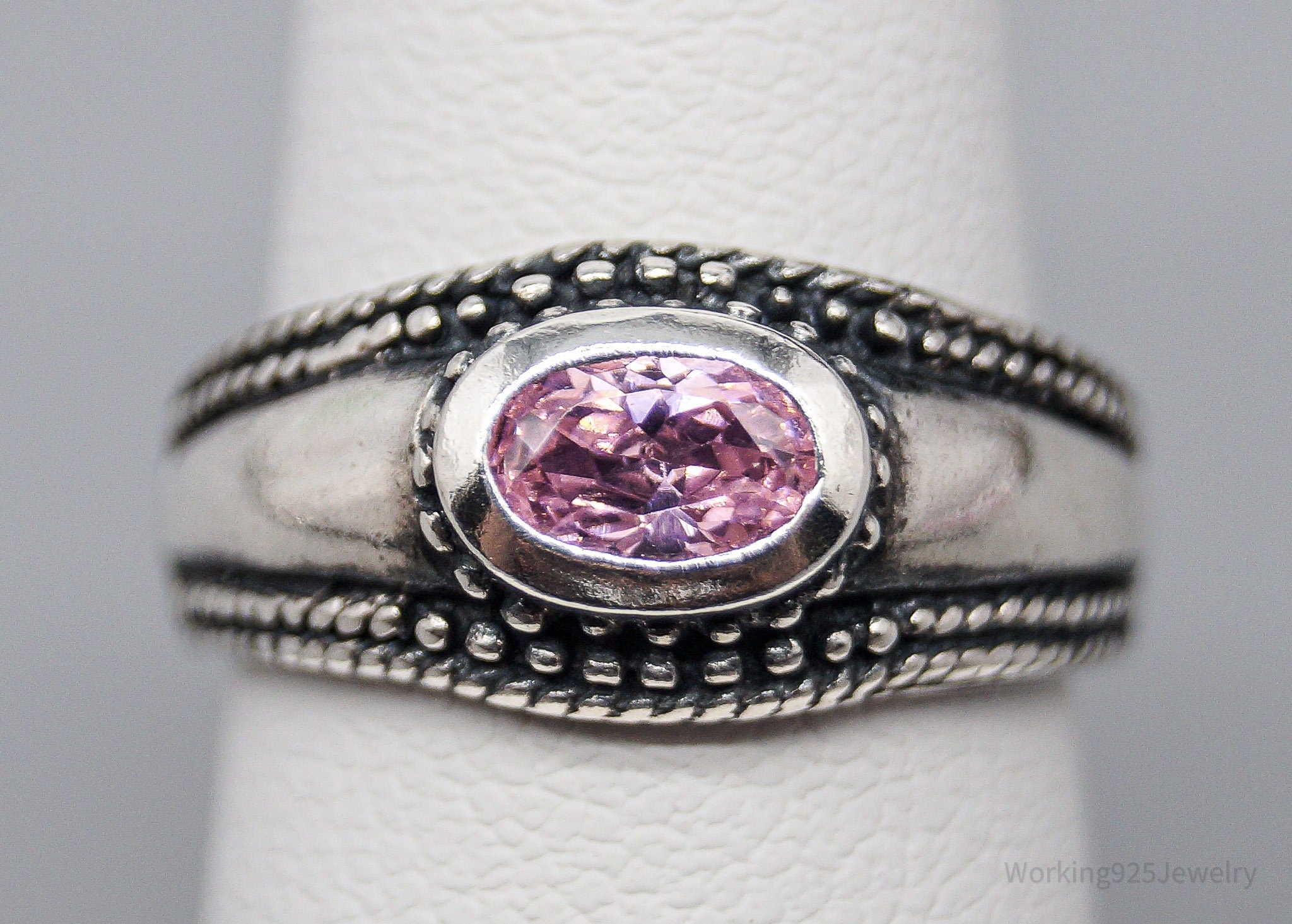 Vintage Pink Cubic Zirconia Sterling Silver Ring - Size 5