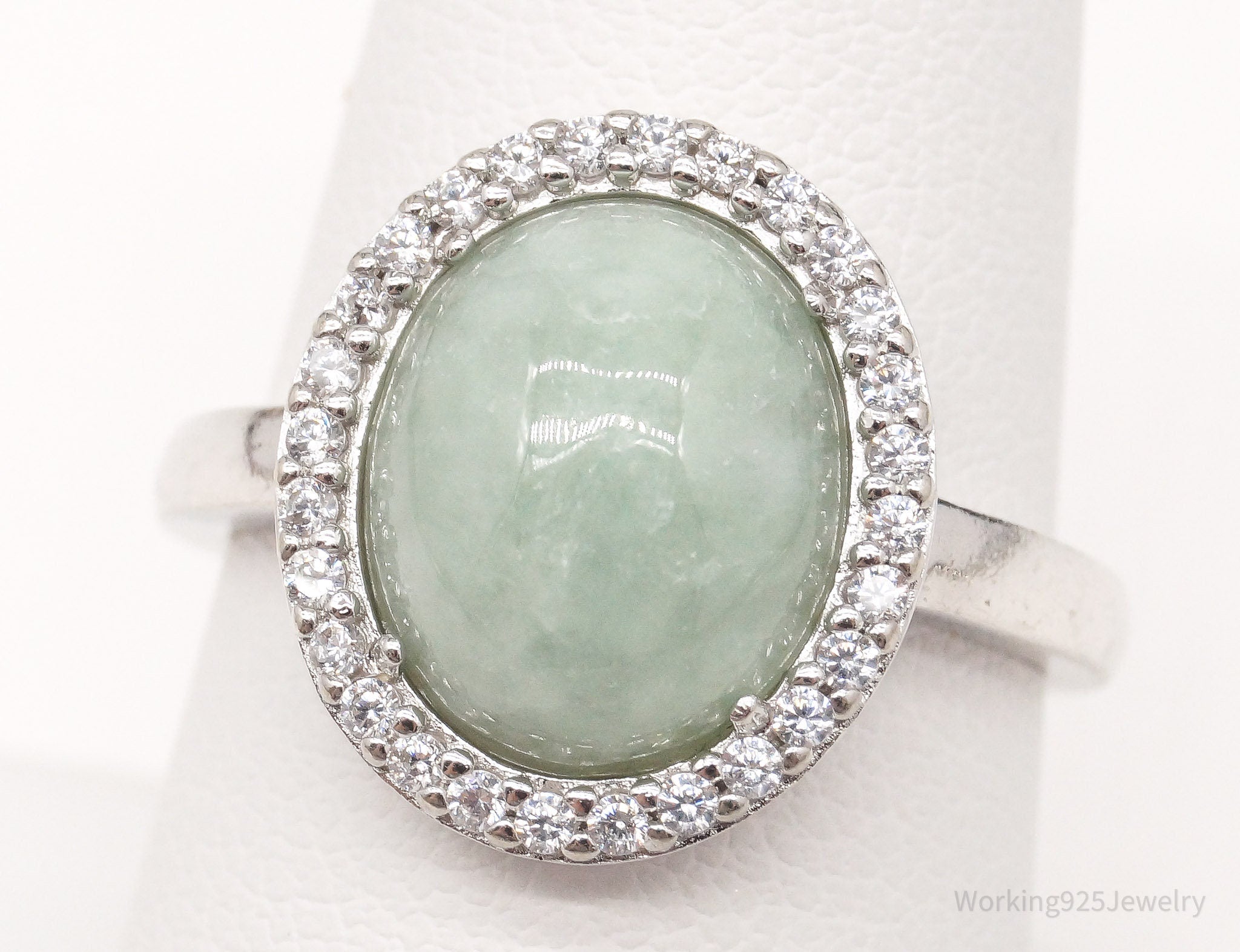 Vintage Designer PAJ Jade Cubic Zirconia Sterling Silver Ring - Size 8