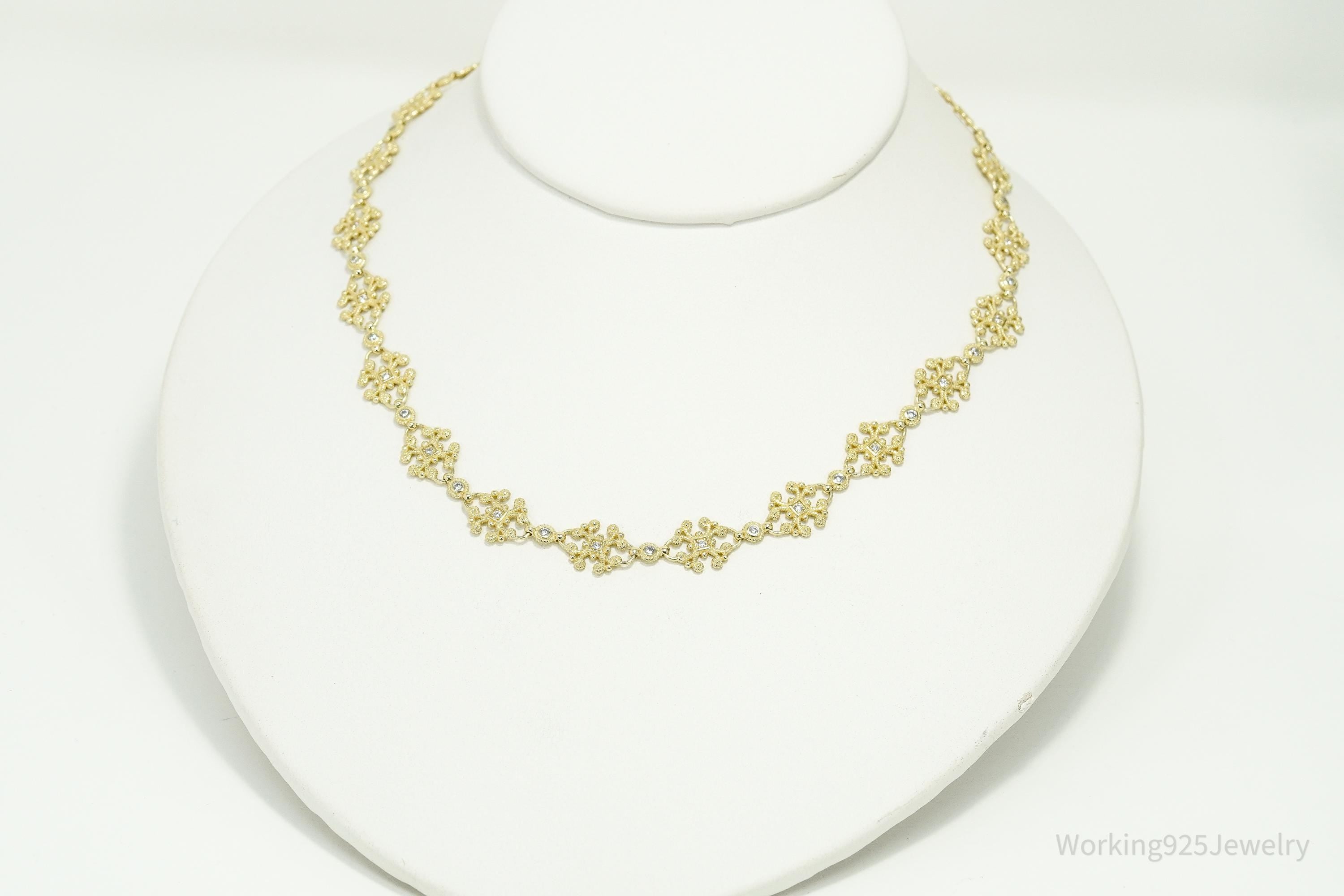 Vintage Gold Vermeil Cubic Zirconia Sterling Silver Necklace 16"