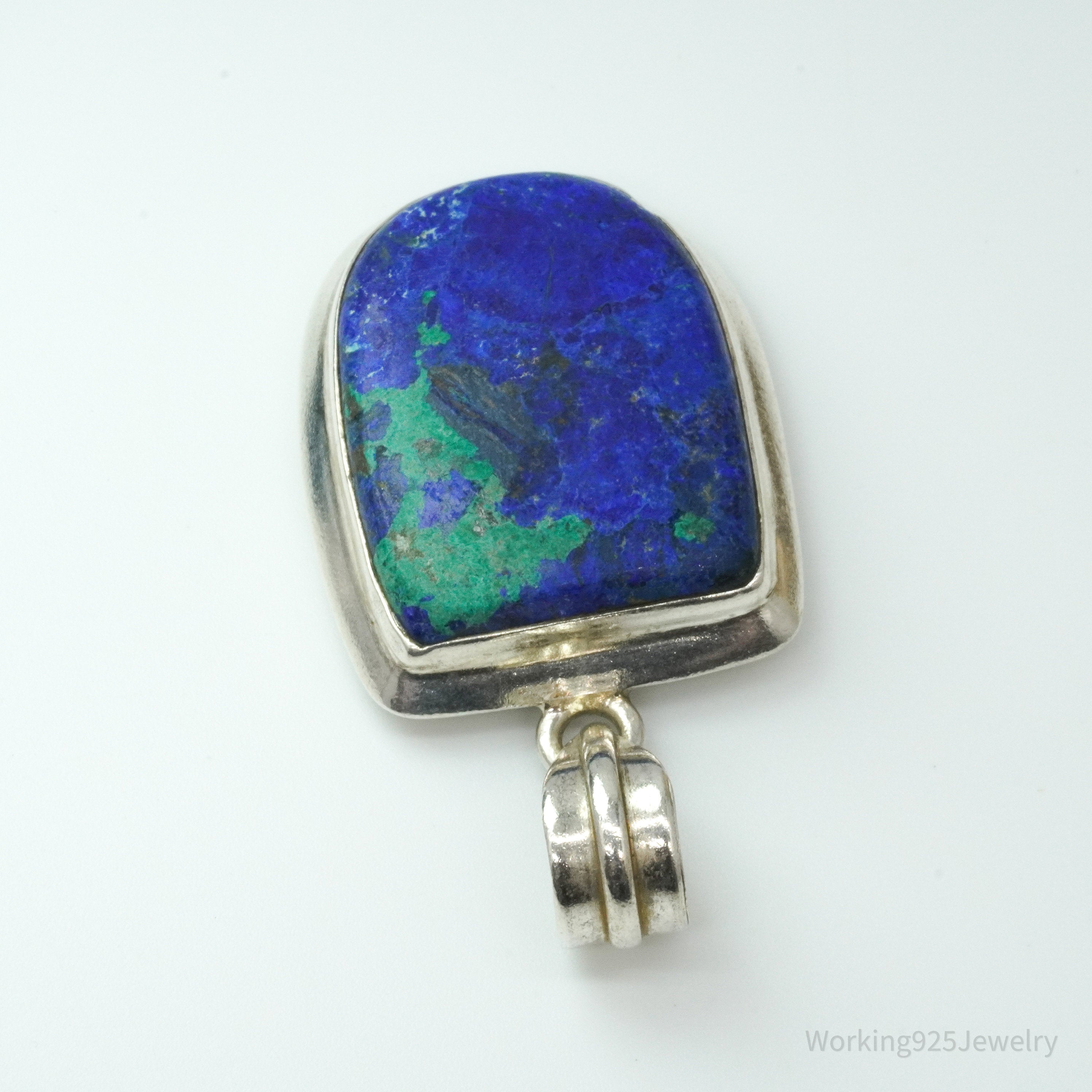 Vintage Large Azurite Silver Pendant 1 15/16"