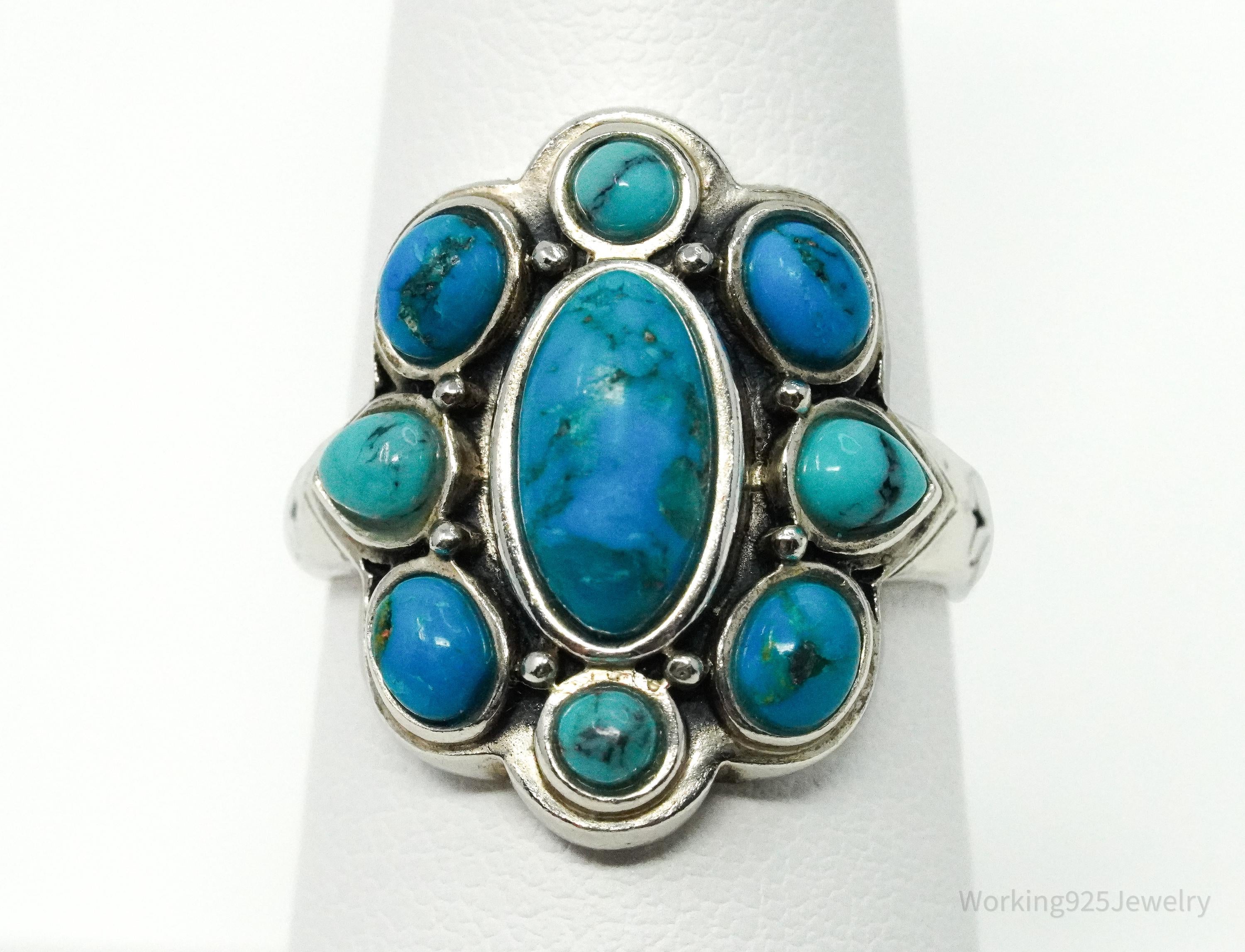Vintage BGE Turquoise Inlay Flower Sterling Silver Ring - Size 7