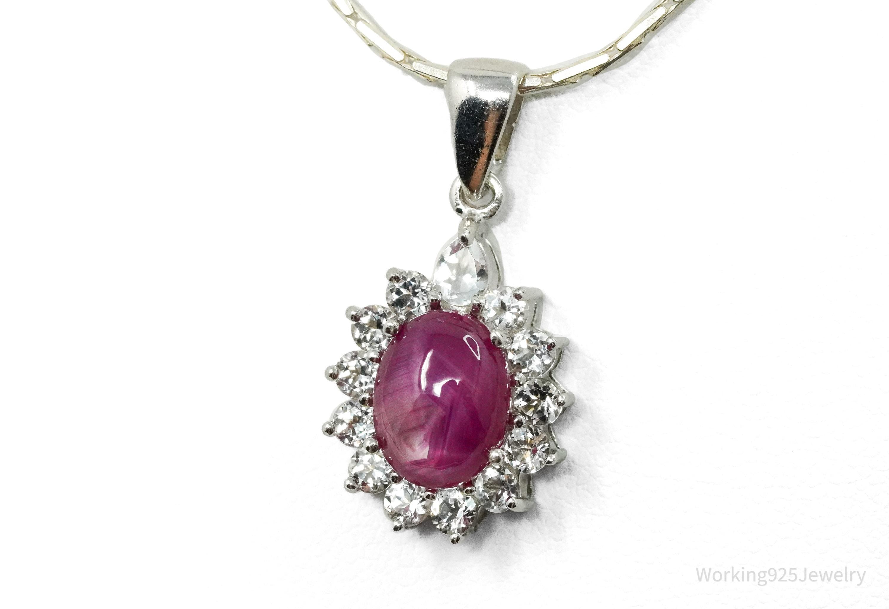 TGGC Ruby & White Sapphire Sterling Silver Necklace 18"