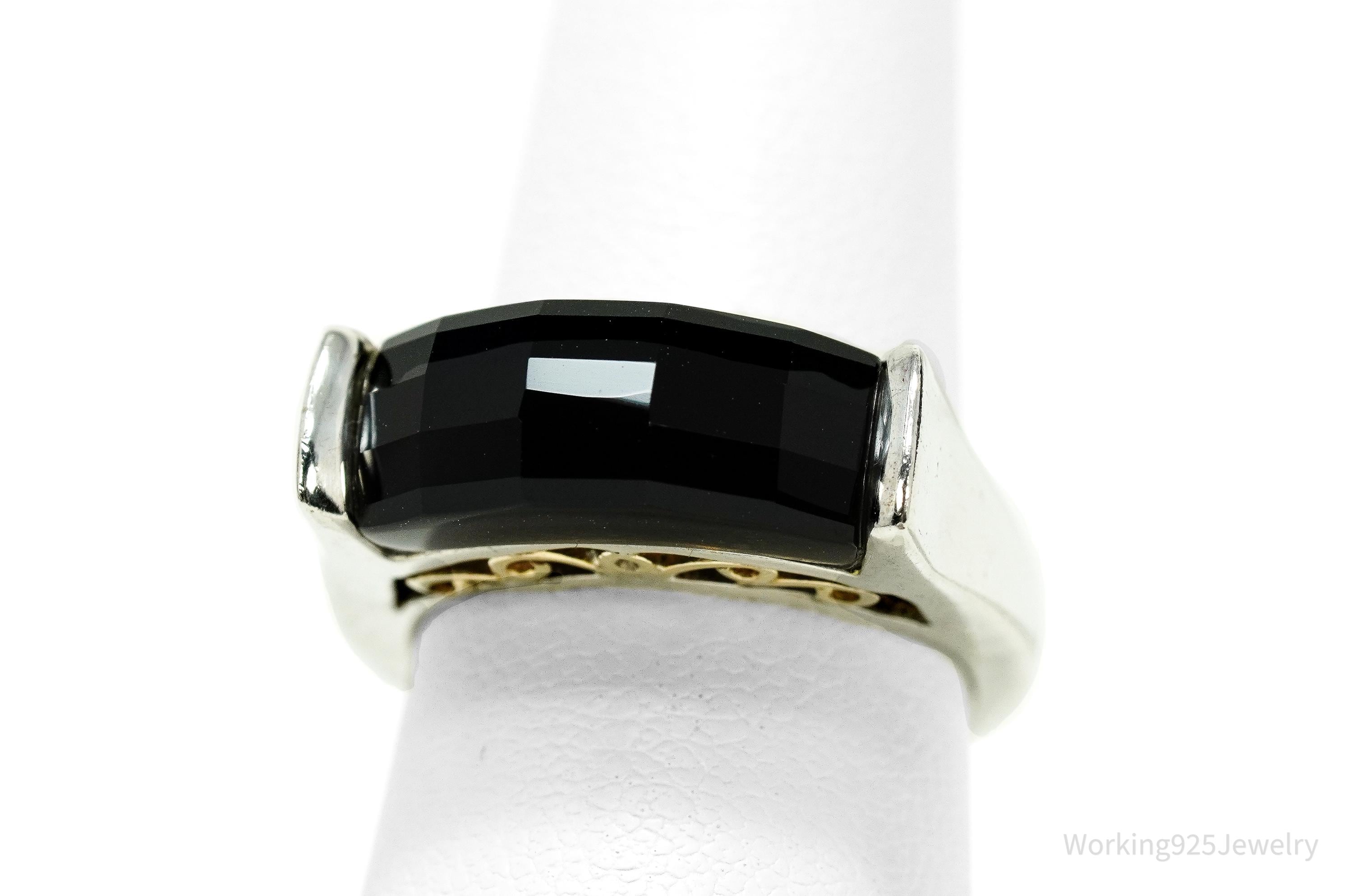 Vintage Black Onyx 14K Gold Sterling Silver Ring - Size 6
