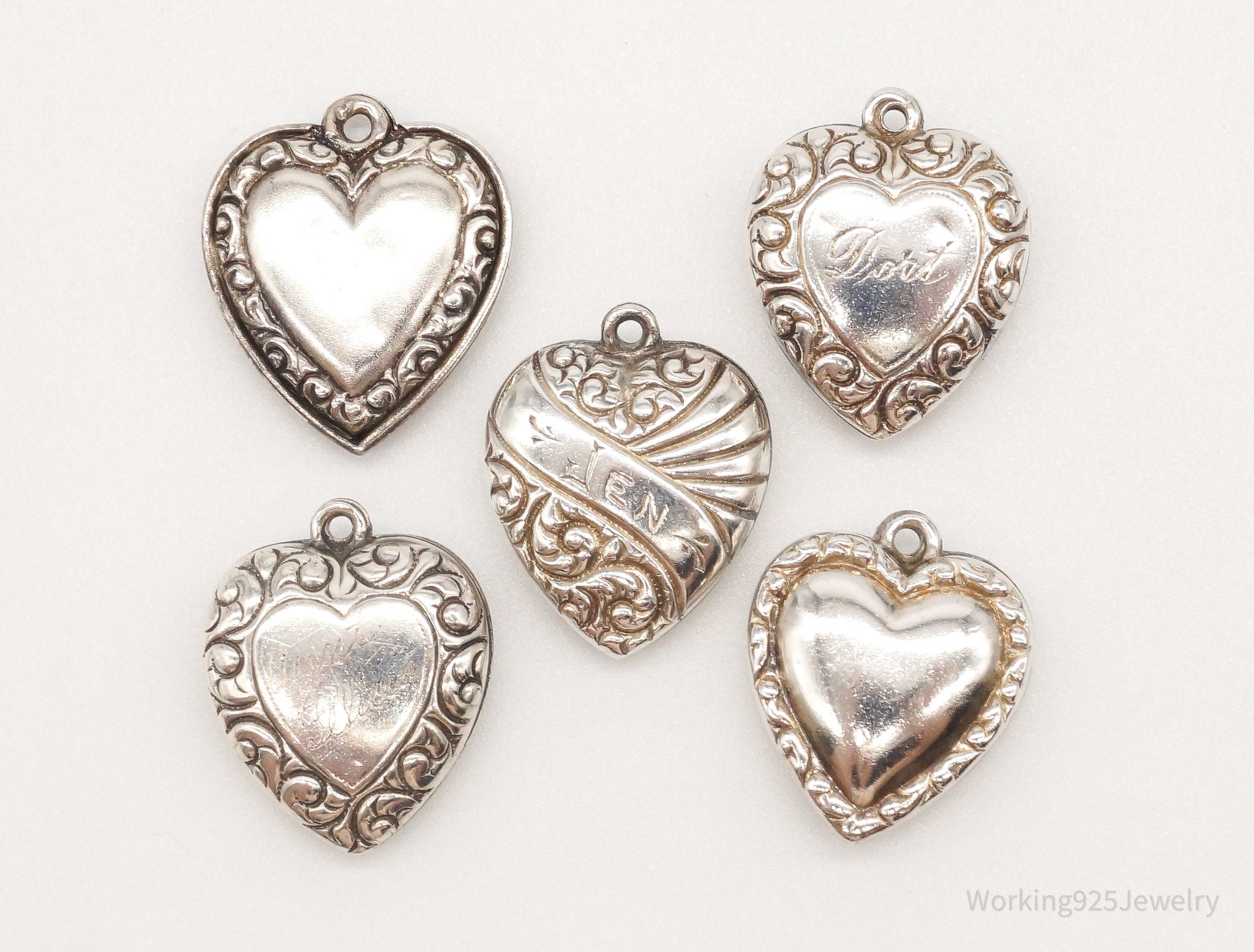 Vintage Puffy Hearts Sterling Silver Charms Lot