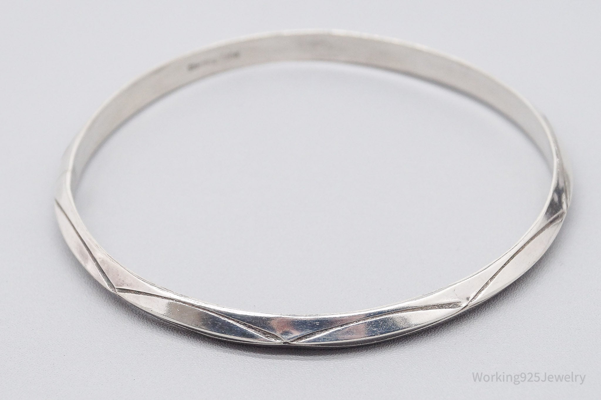 Vintage Native American TAHE Sterling Silver Bangle Bracelet 8"