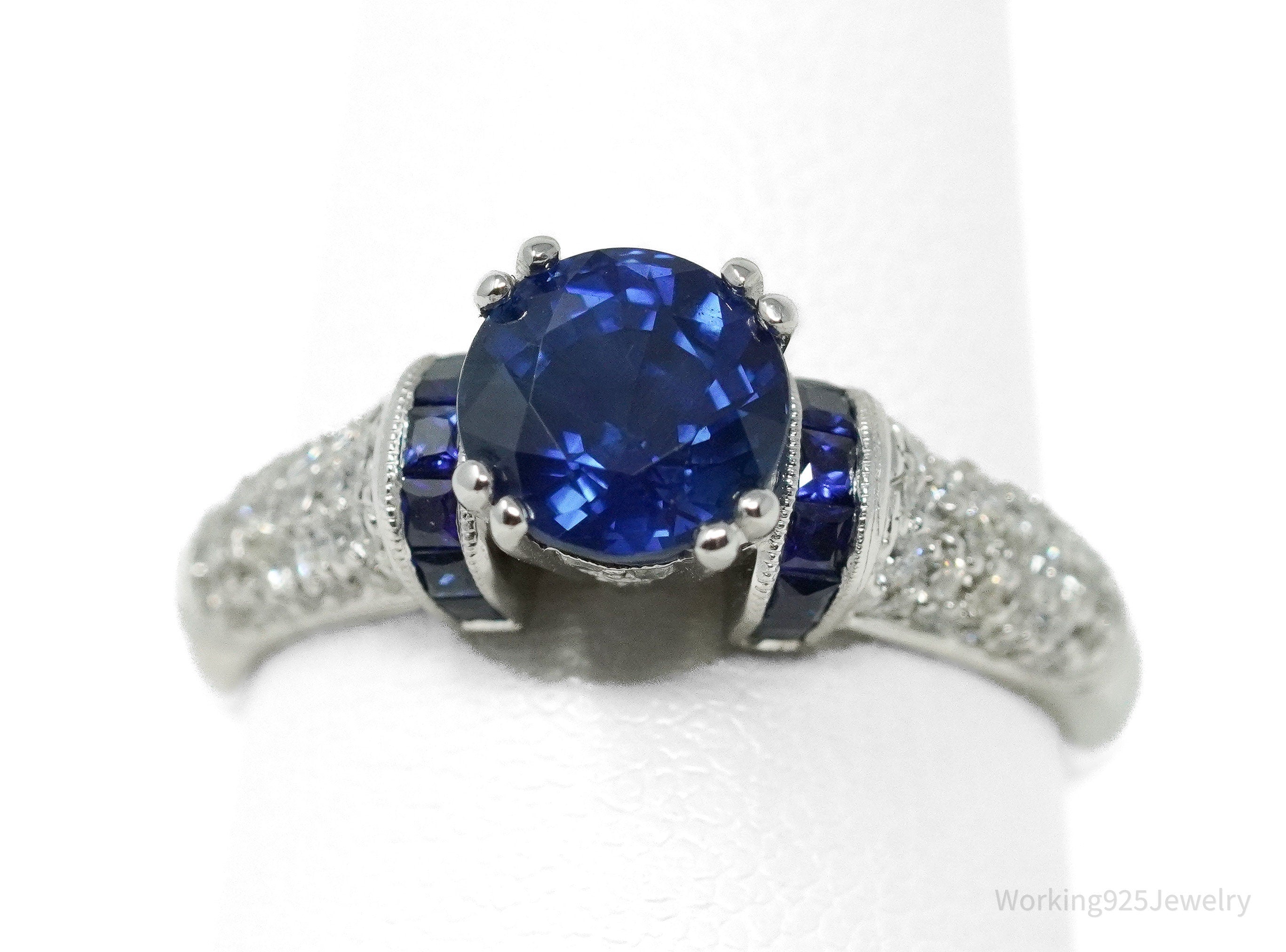 18K White Gold, Diamonds And Sapphire Ring Size - 6.75