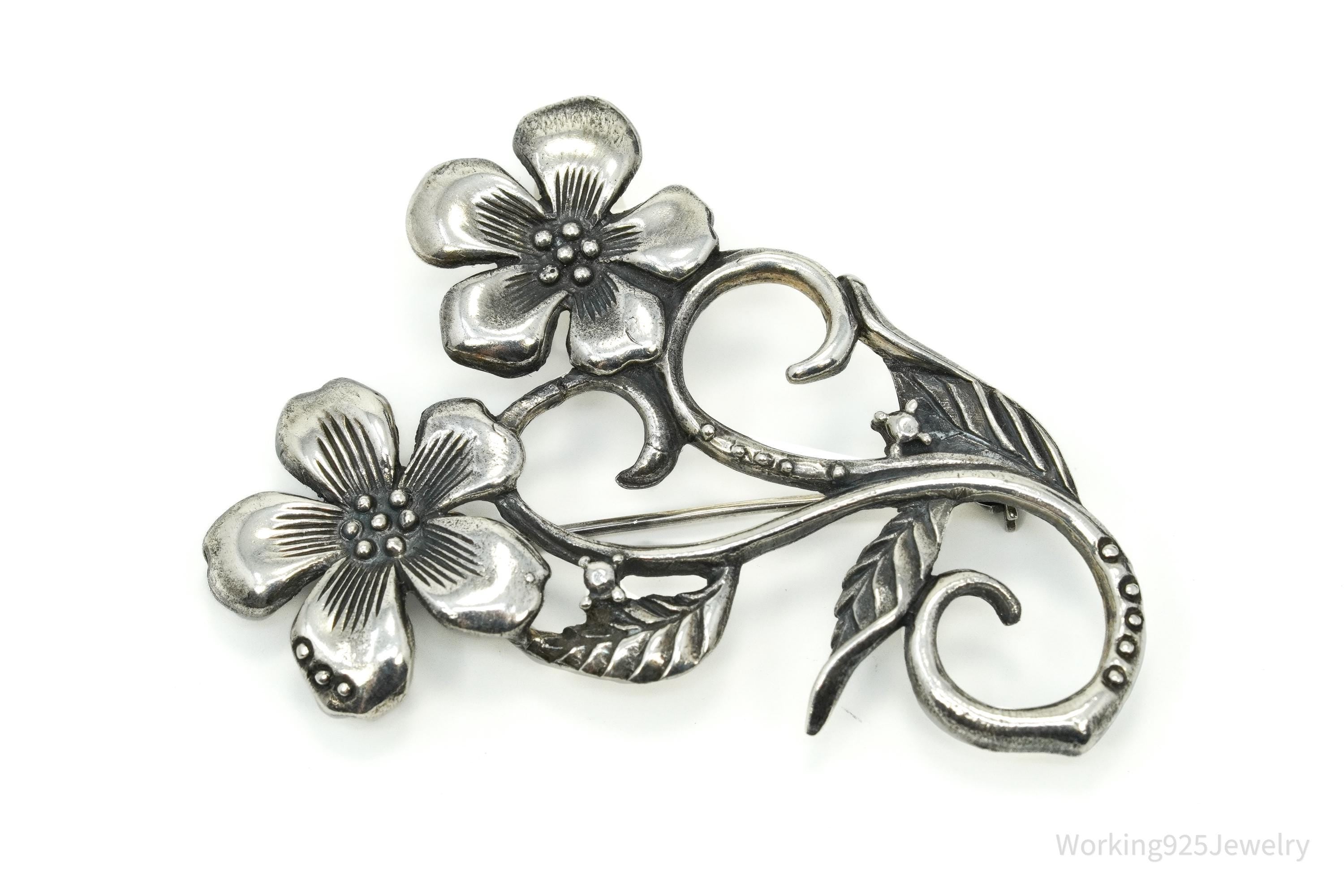 Vintage Floral Sterling Silver Brooch Pin