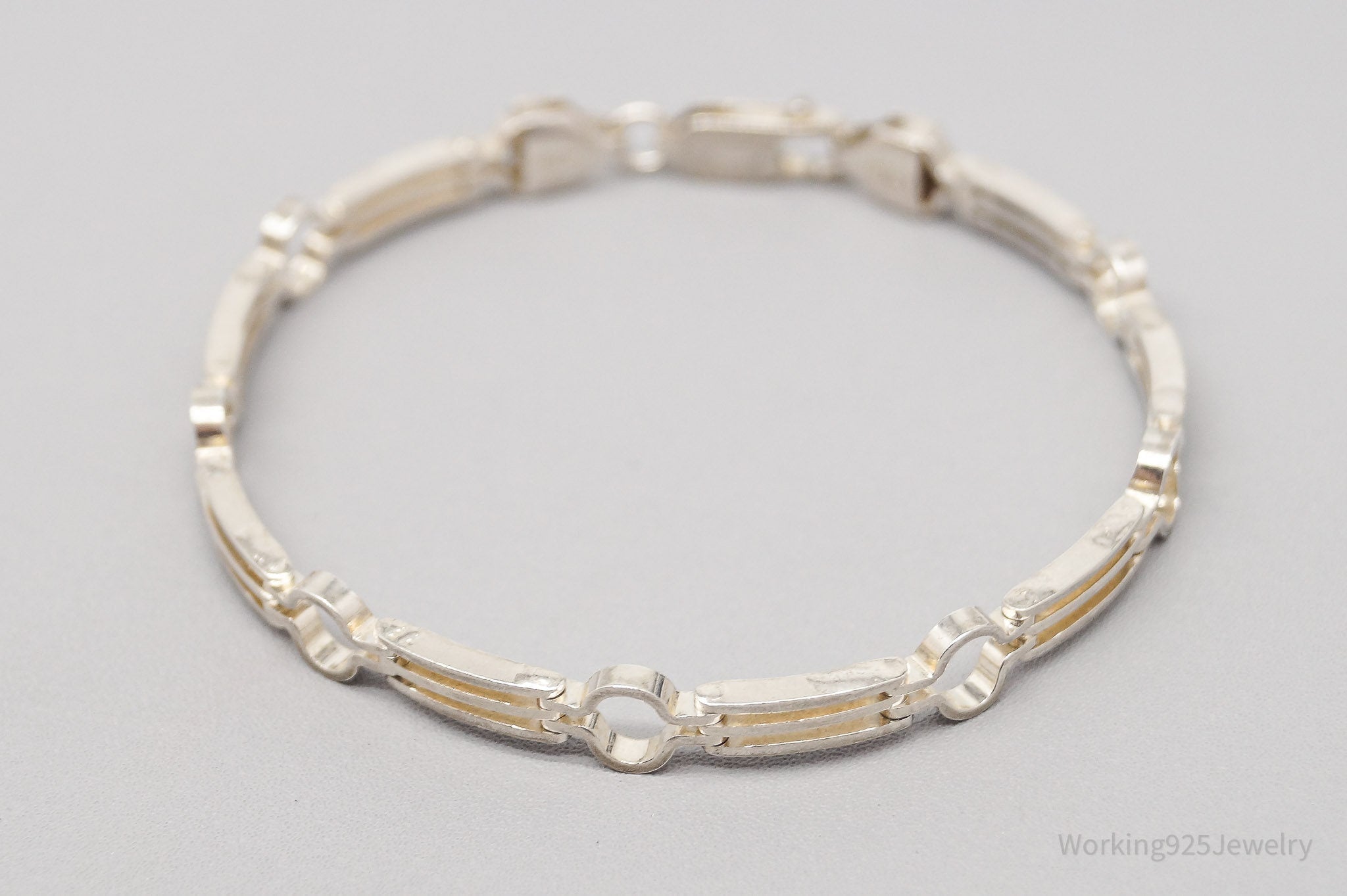 Vintage Italian Modernist Style Sterling Silver Bracelet 7 1/8"